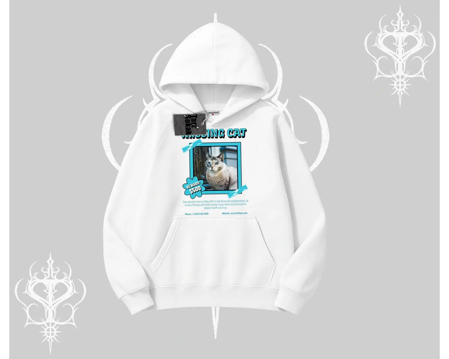 Missing Cat Baskılı Kapşonlu Sweatshirt