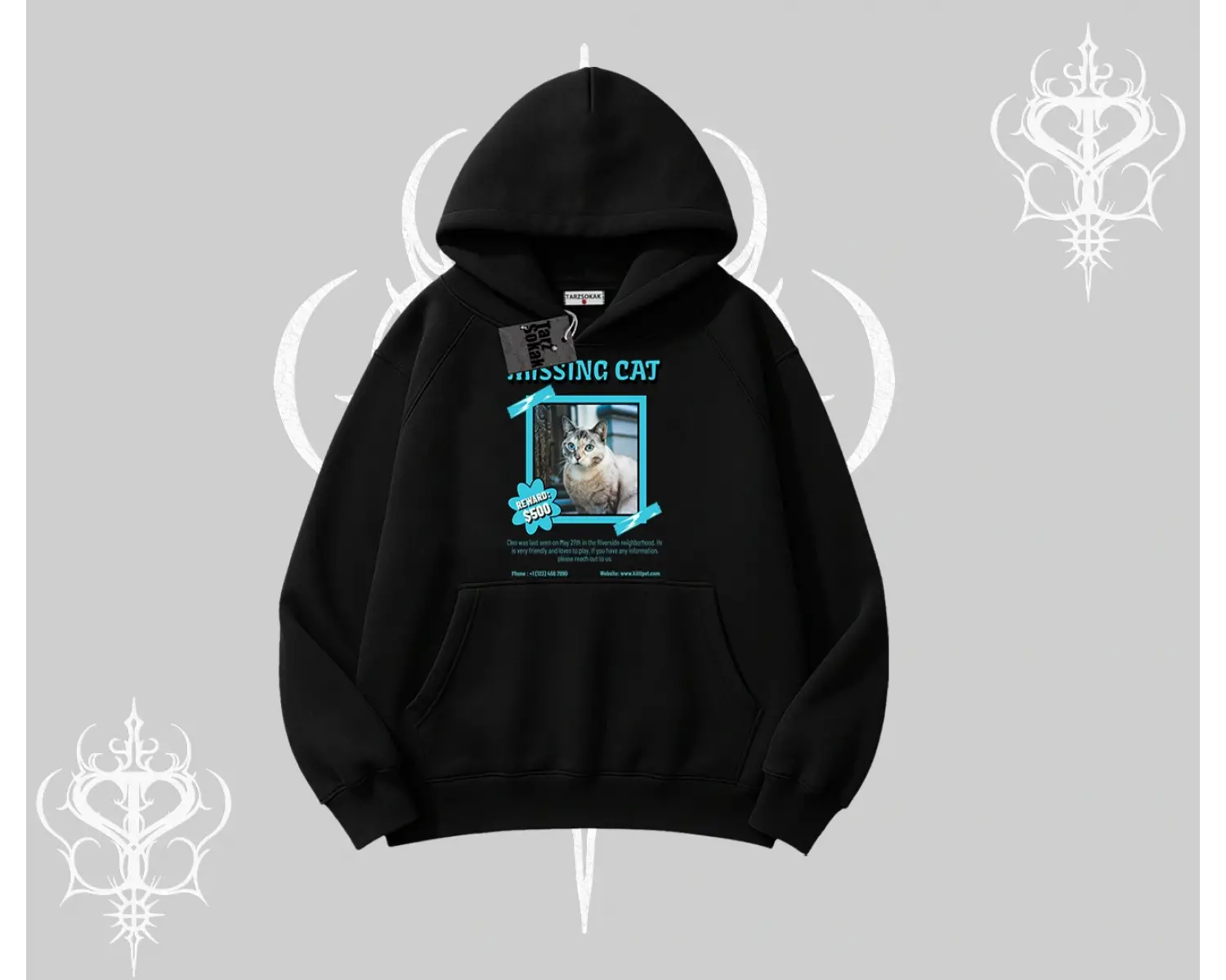 Missing Cat Baskılı Kapşonlu Sweatshirt