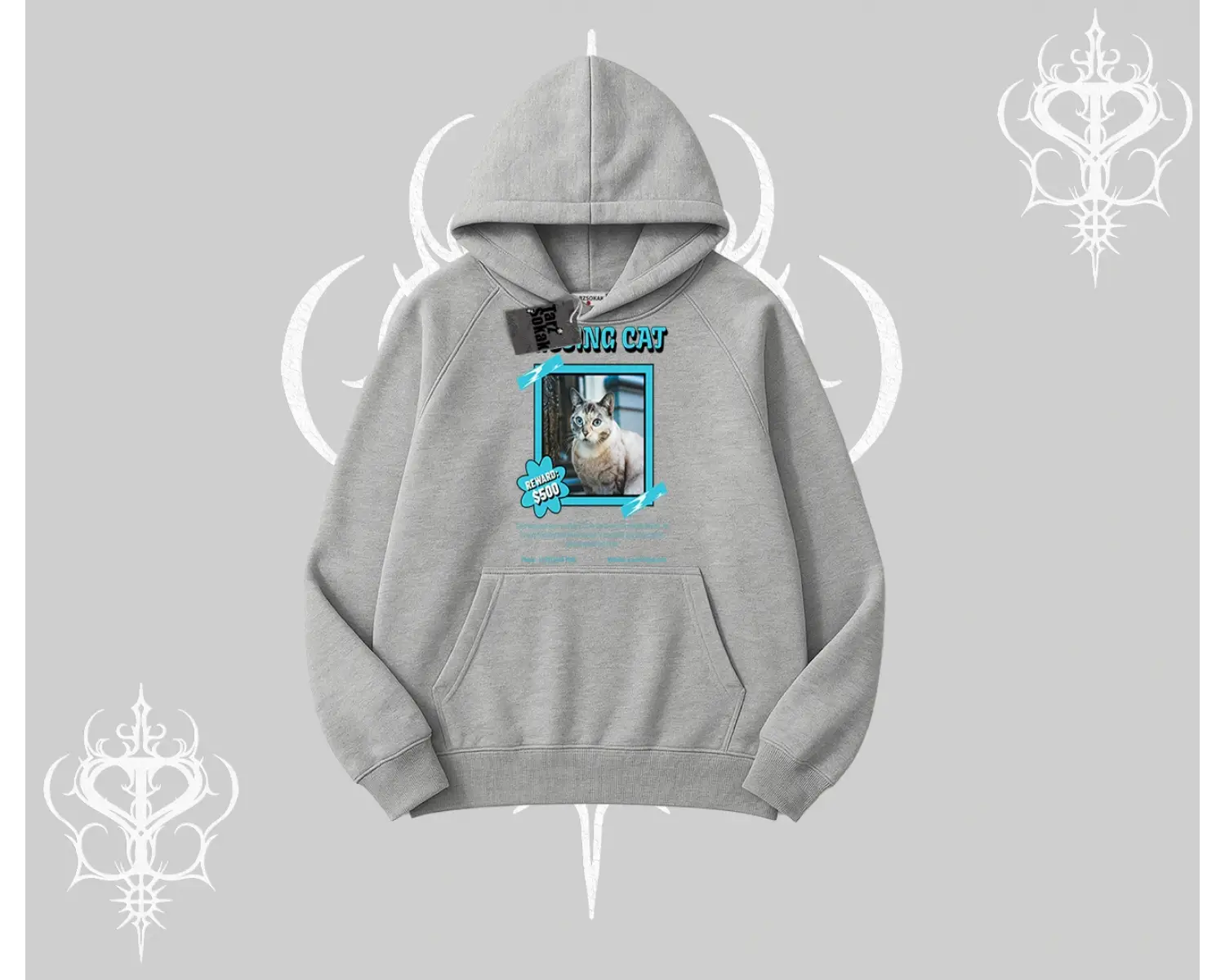 Missing Cat Baskılı Kapşonlu Sweatshirt