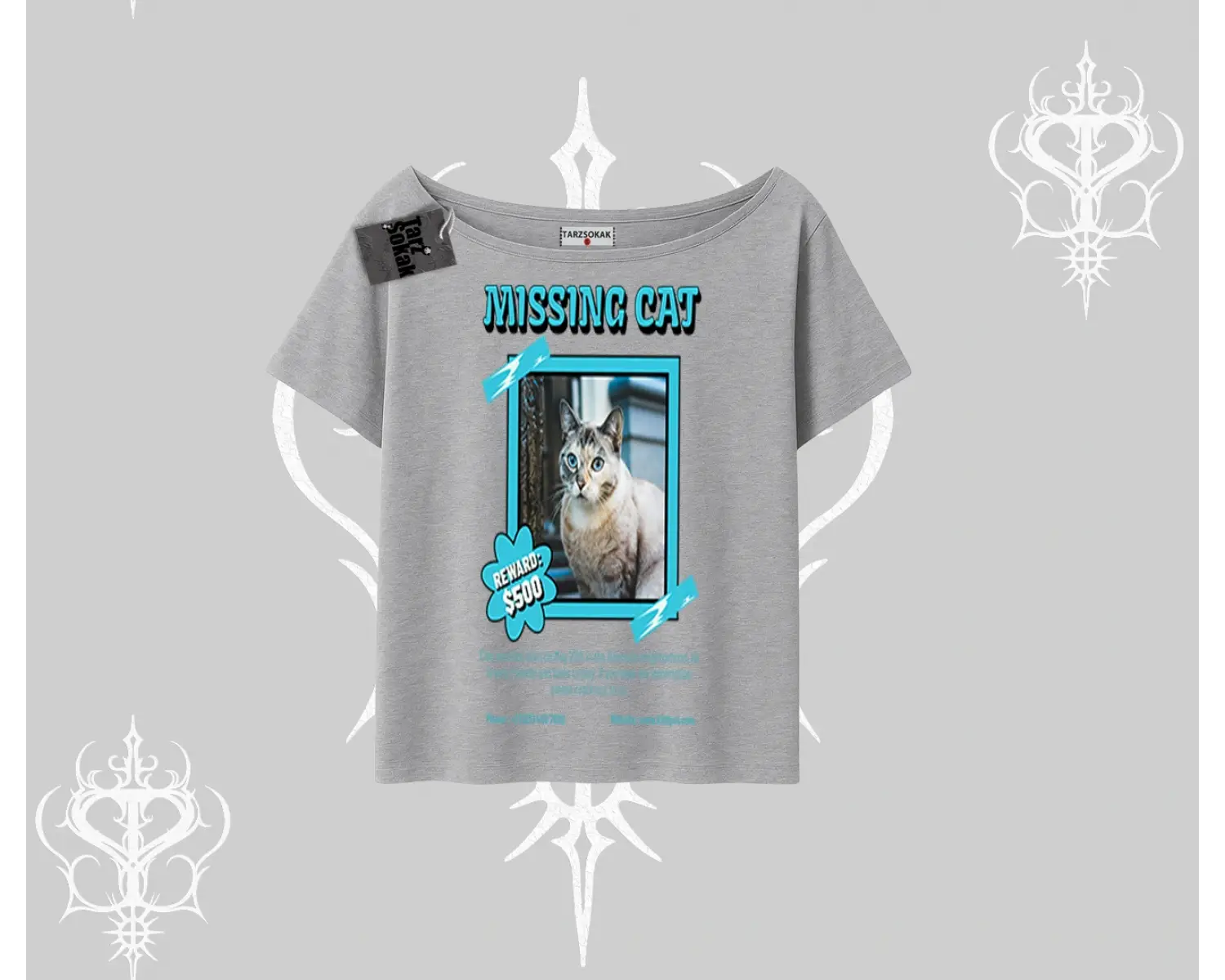 Missing Cat Baskılı Kayık Yaka Tshirt