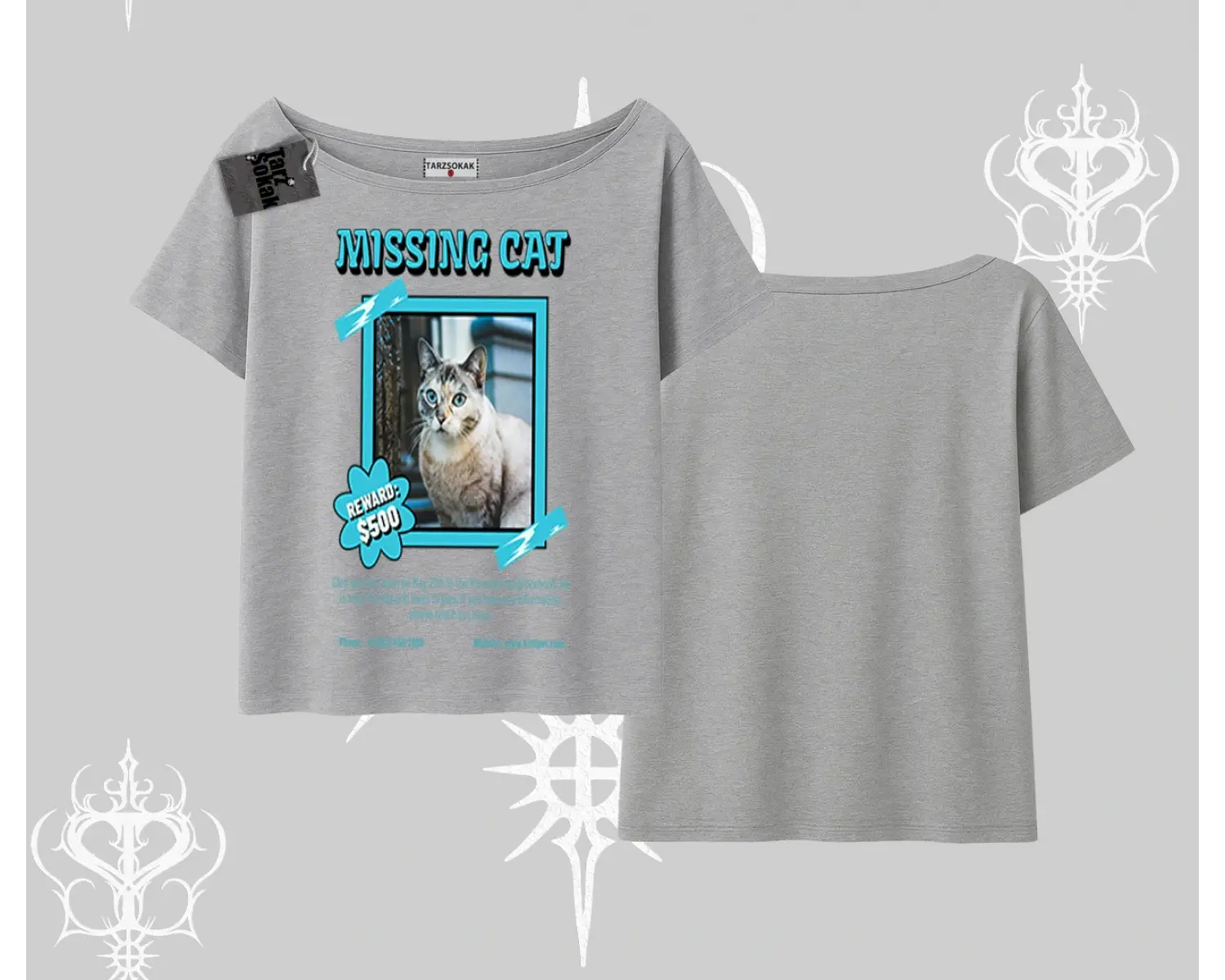 Missing Cat Baskılı Kayık Yaka Tshirt