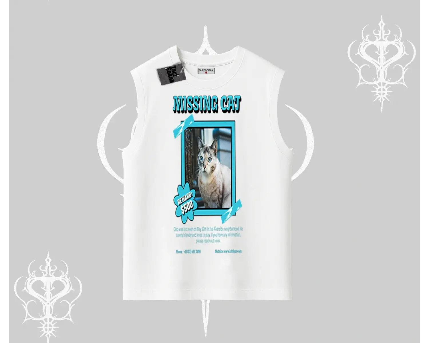 Missing Cat Baskılı Kolsuz Tshirt