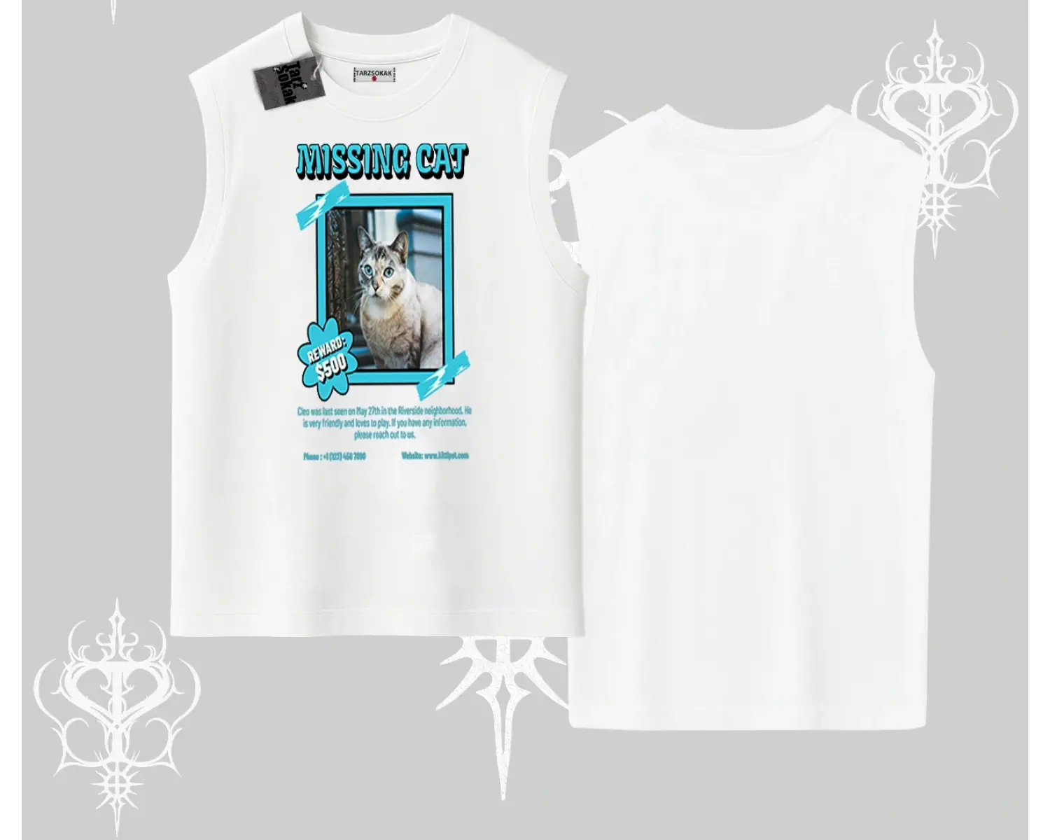 Missing Cat Baskılı Kolsuz Tshirt