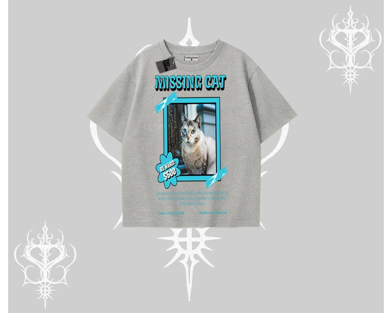 Missing Cat Baskılı Oversize Tshirt