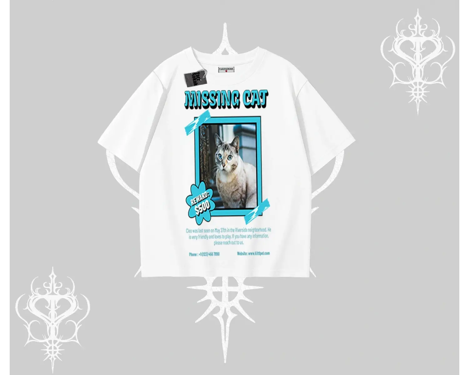Missing Cat Baskılı Oversize Tshirt