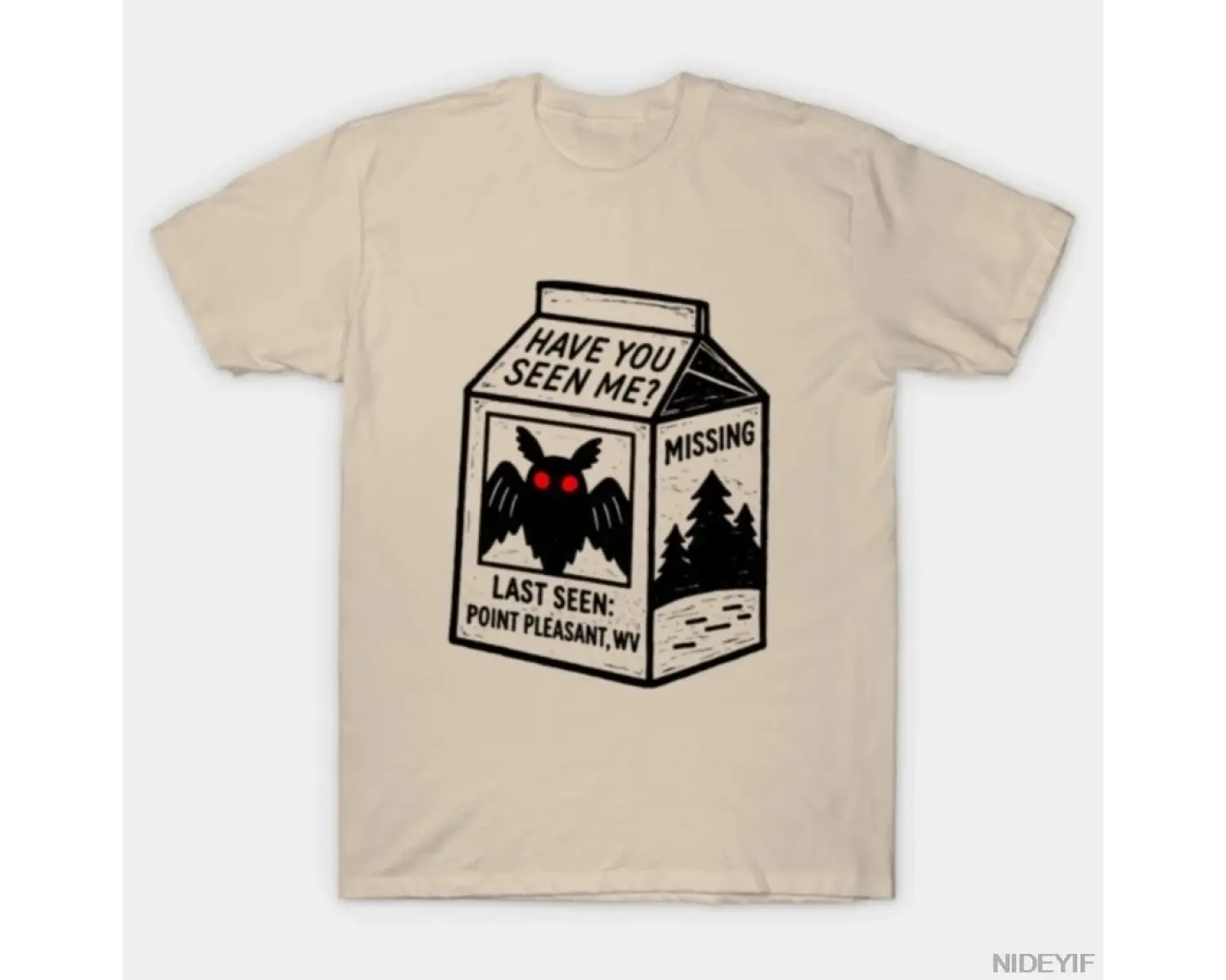Missing Mothman Süt Kartonu Erkek Kadın Tişörtü %100 Pamuklu Tişörtler Kısa Kollu Üstler 0105