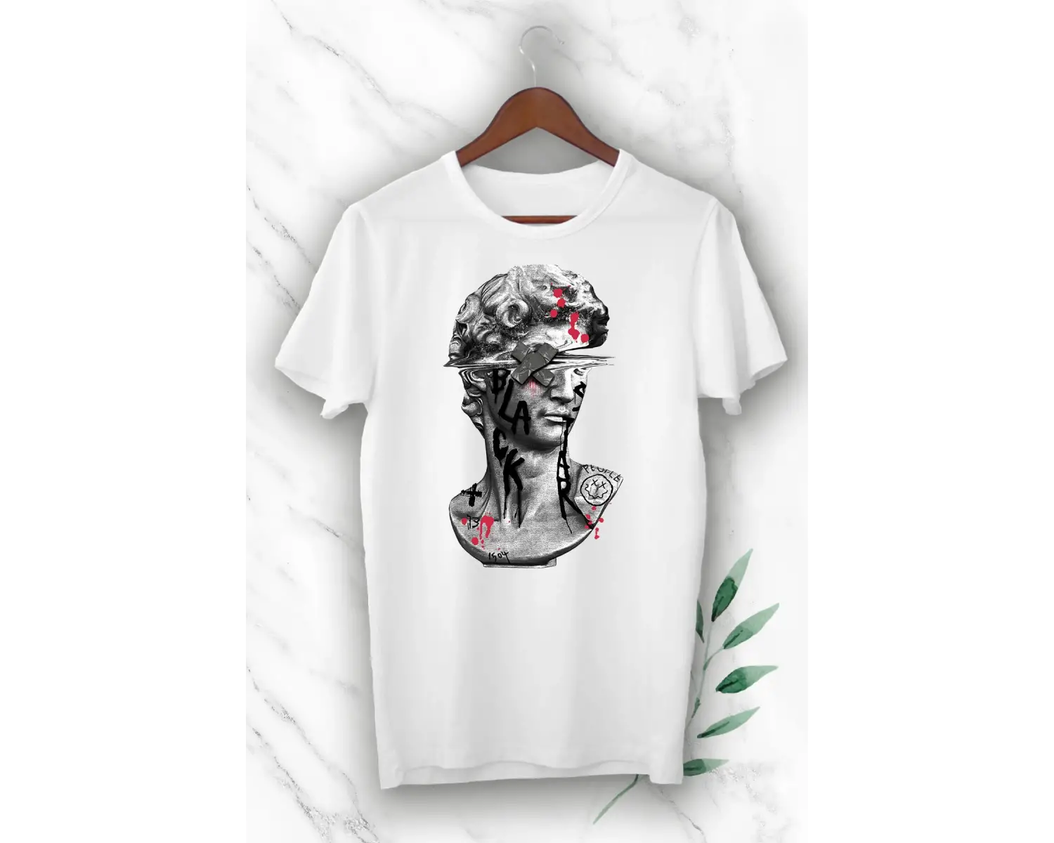 Mitoloji David Heykel Baskılı Beyaz Unısex Tişört