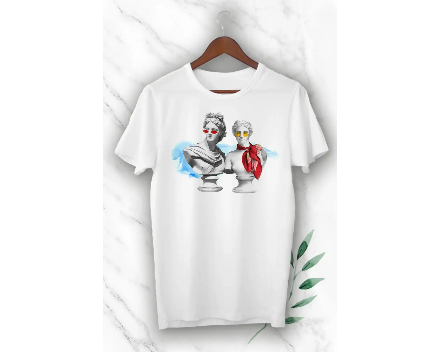 Mitoloji Heykel Baskılı Beyaz Unisex Tişört