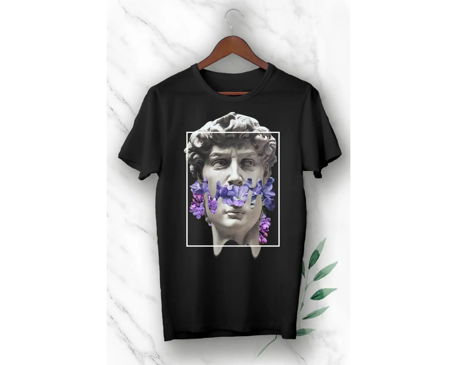 Mitoloji Heykel Baskılı Siyah Unısex Tişört