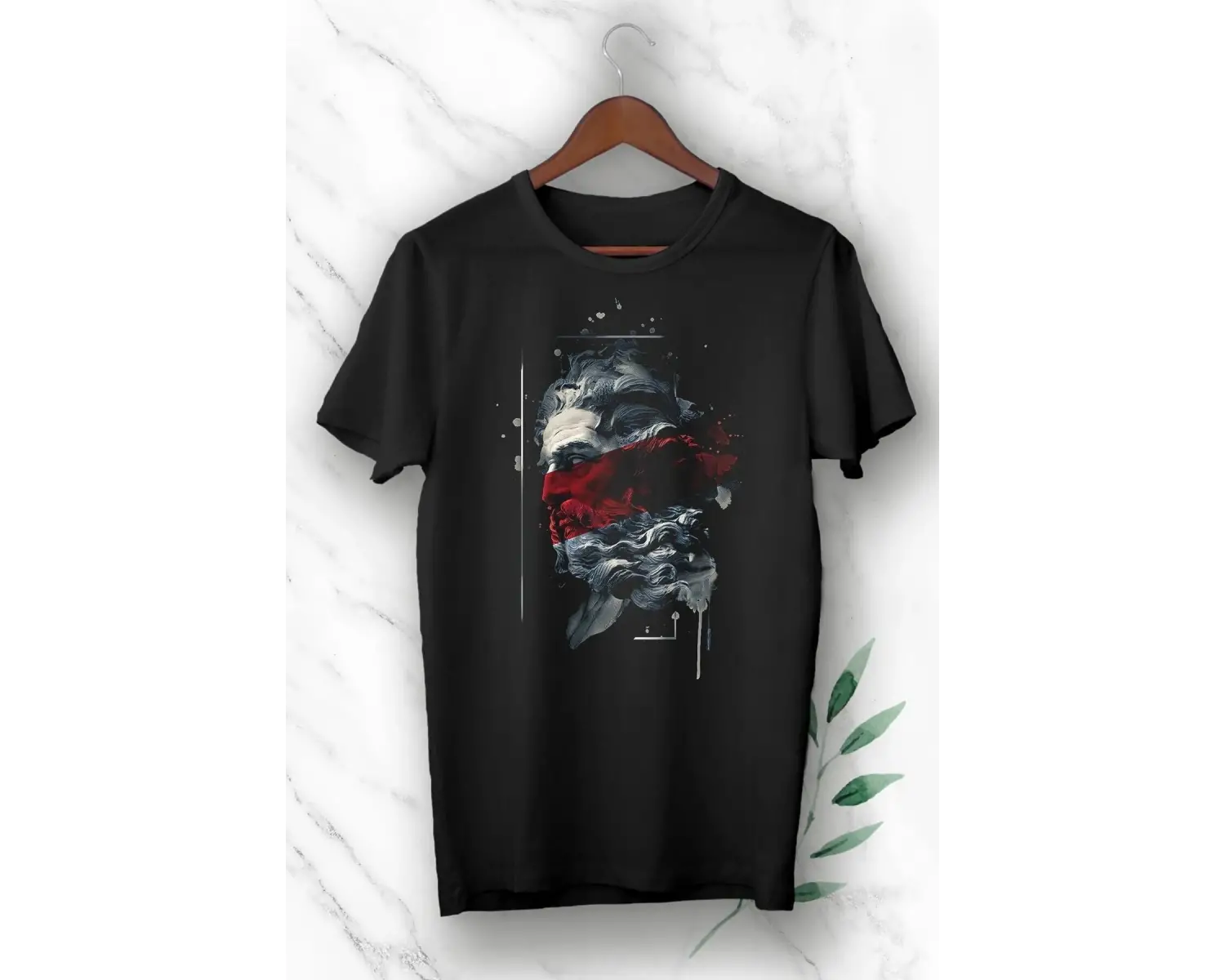 Mitoloji Zeus Heykel Baskılı Siyah Unısex Tişört