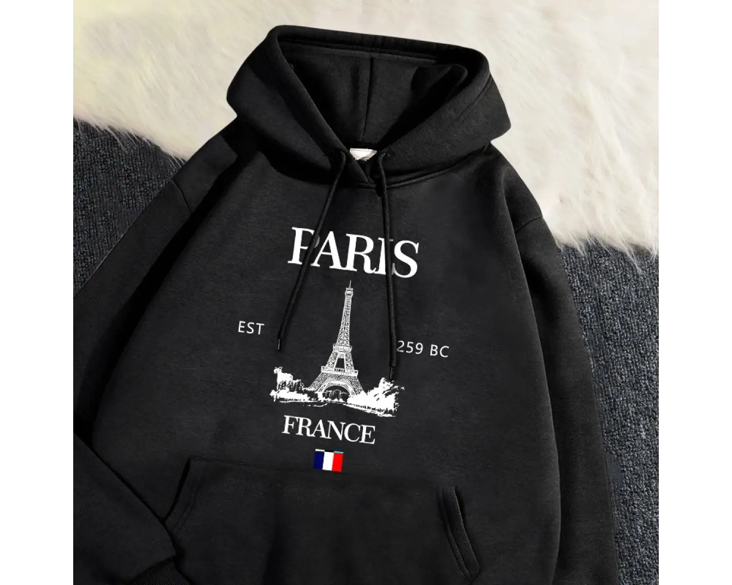 Moda bayan Hoodies Paris fransa eyfel kulesi baskı kazak cep yumuşak sıcak nefes kazak sonbah