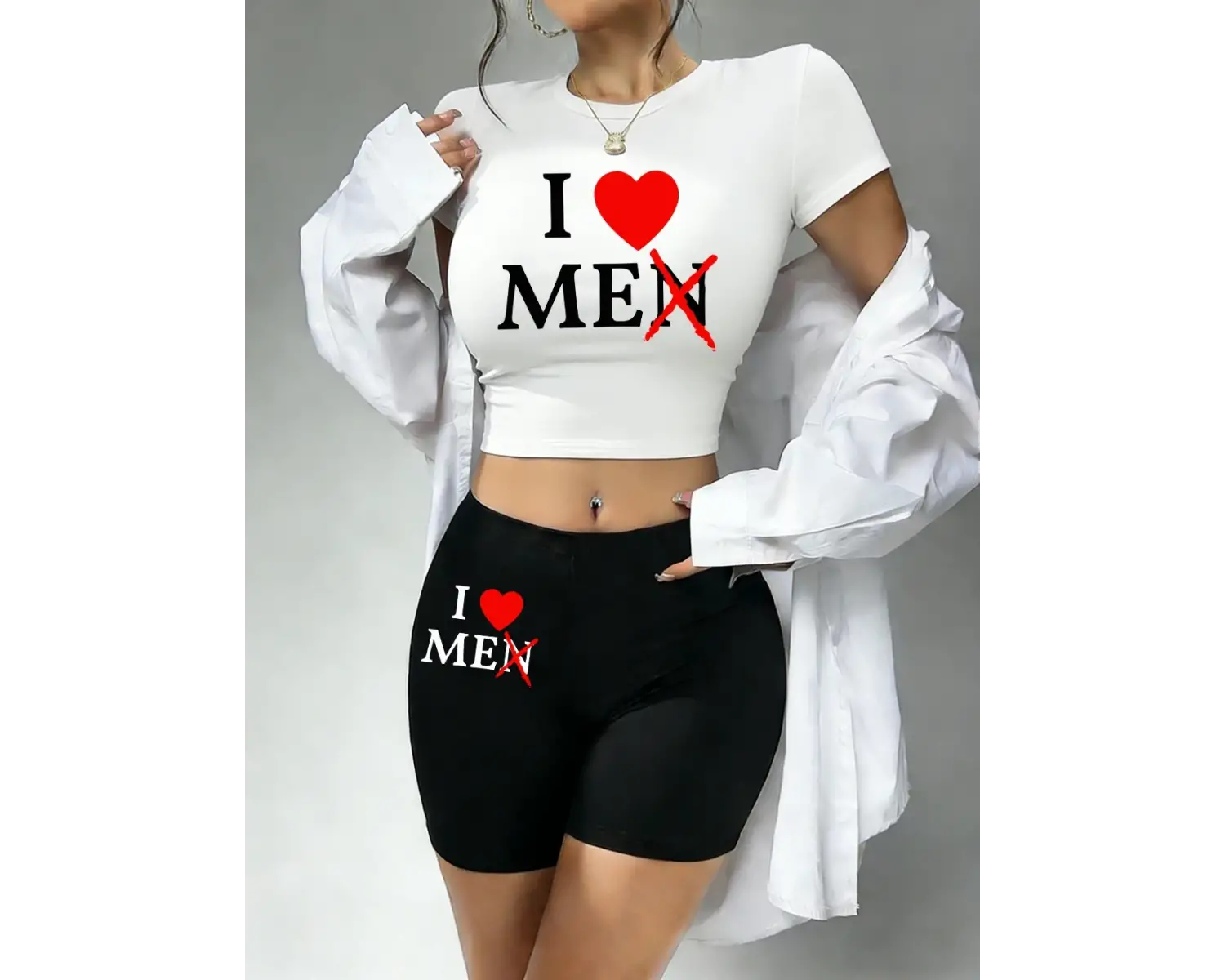 Moda Erkekleri Sevmiyorum Baskılı Babby TeeTişört ve Şort Kadın İki Parça Takım Üstler Pantolonla