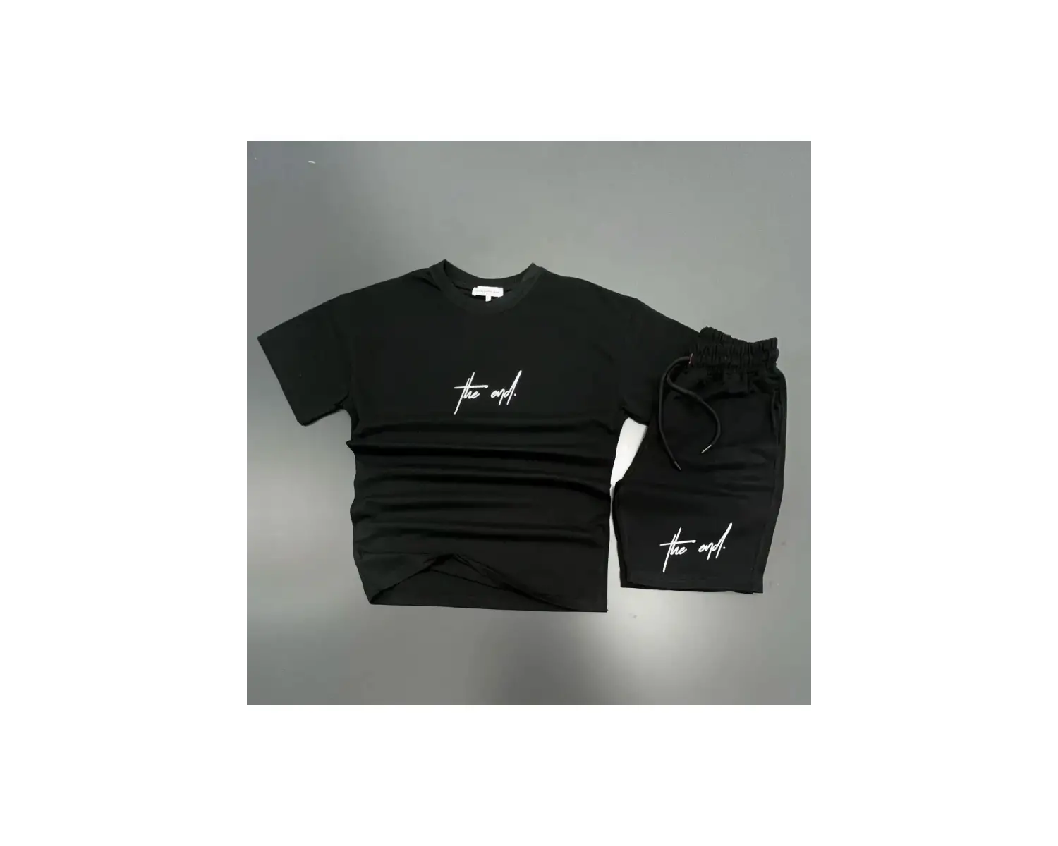 MODARİCH The End Beyaz T-shirt Siyah Penye Şort - Şort Tişört Alt Üst Takım Baskılı Oversize