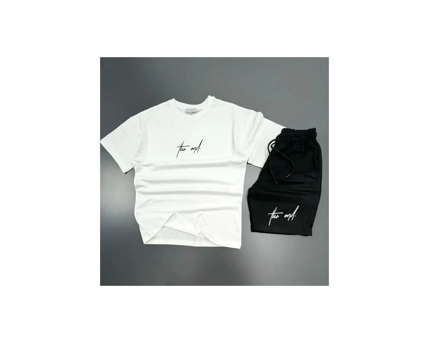 MODARİCH The End Beyaz T-shirt Siyah Penye Şort - Şort Tişört Alt Üst Takım Baskılı Oversize