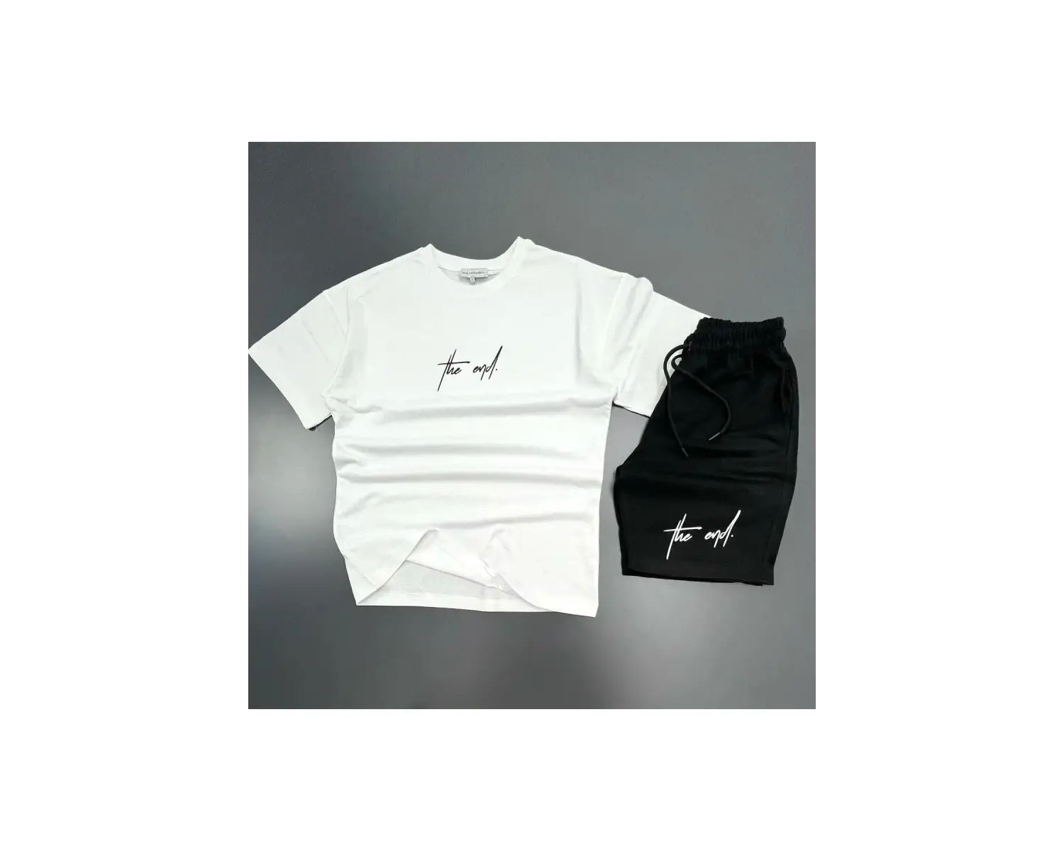 MODARİCH The End Beyaz T-shirt Siyah Penye Şort - Şort Tişört Alt Üst Takım Baskılı Oversize