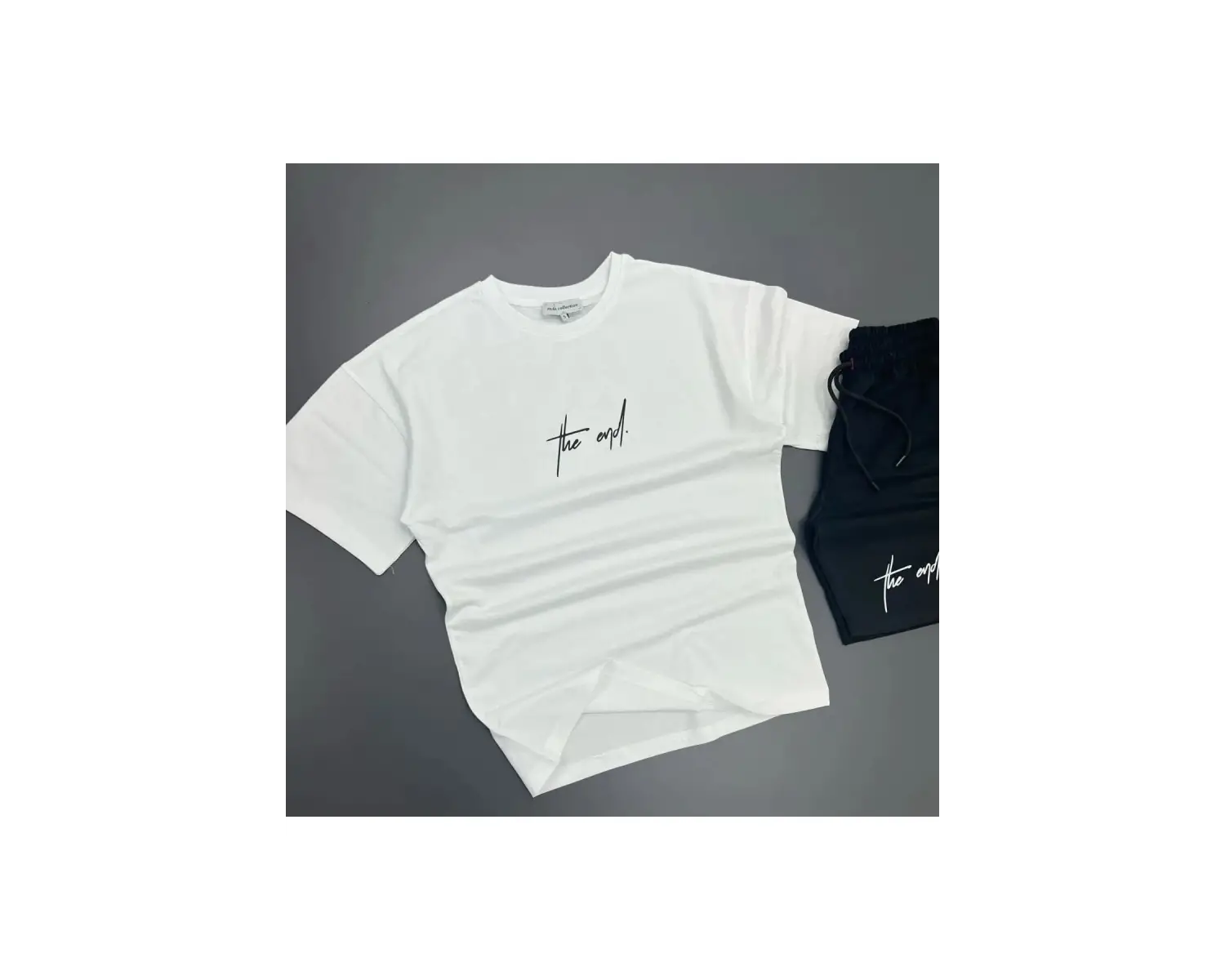 MODARİCH The End Beyaz T-shirt Siyah Penye Şort - Şort Tişört Alt Üst Takım Baskılı Oversize