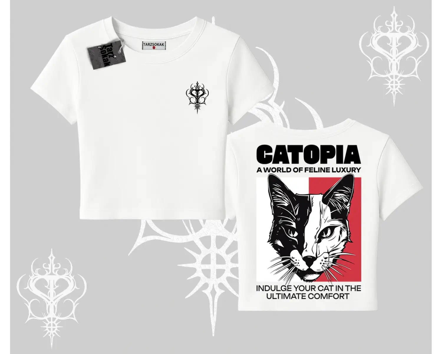 Modern Kedi Temalı Arka Baskılı Babby Tee Tshirt