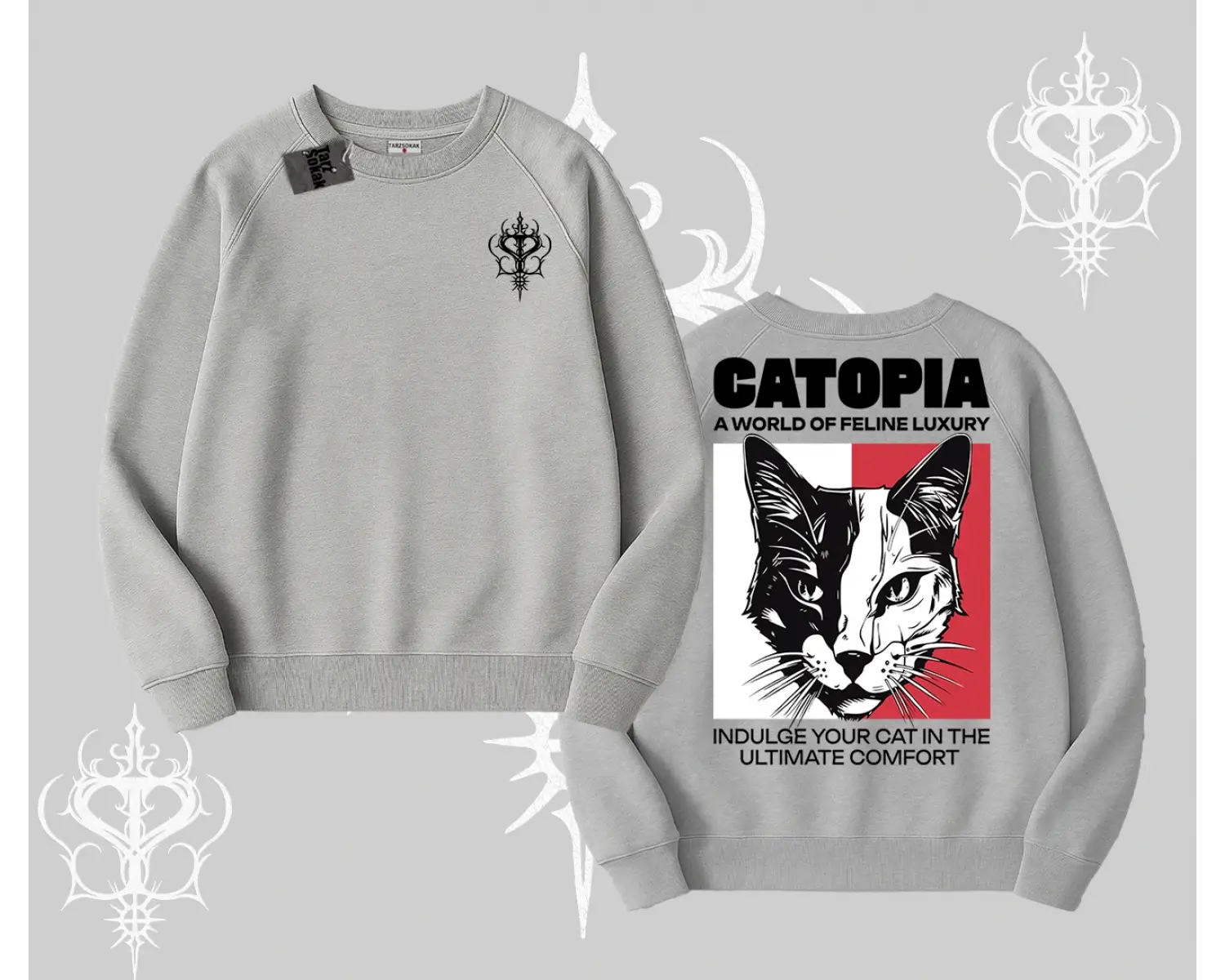 Modern Kedi Temalı Arka Baskılı Biskilet Sweatshirt