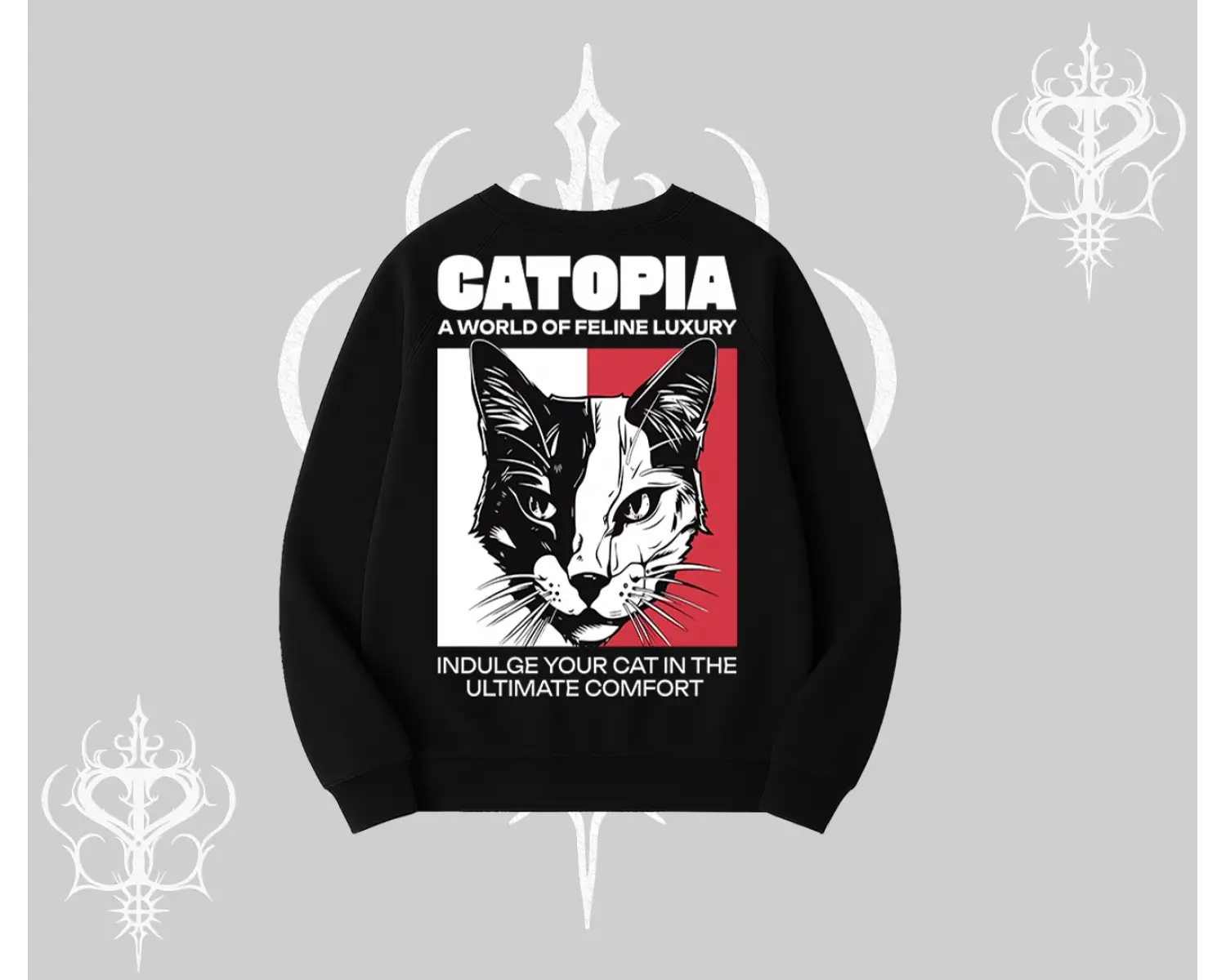 Modern Kedi Temalı Arka Baskılı Biskilet Sweatshirt