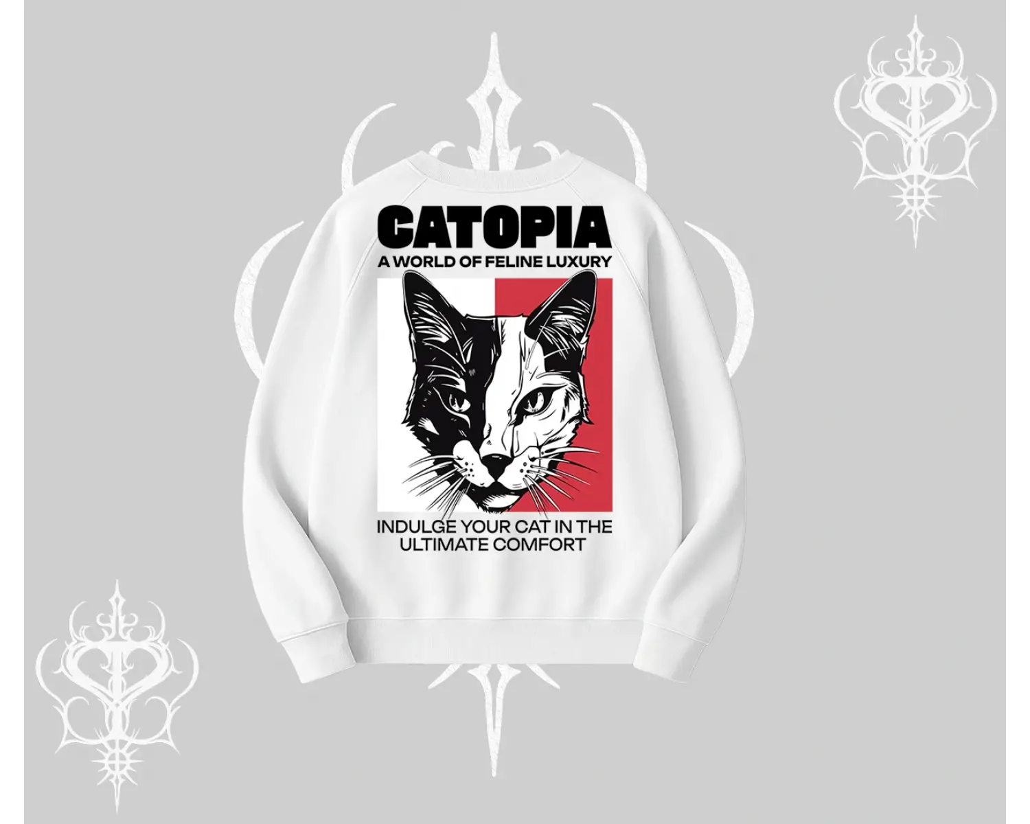 Modern Kedi Temalı Arka Baskılı Biskilet Sweatshirt