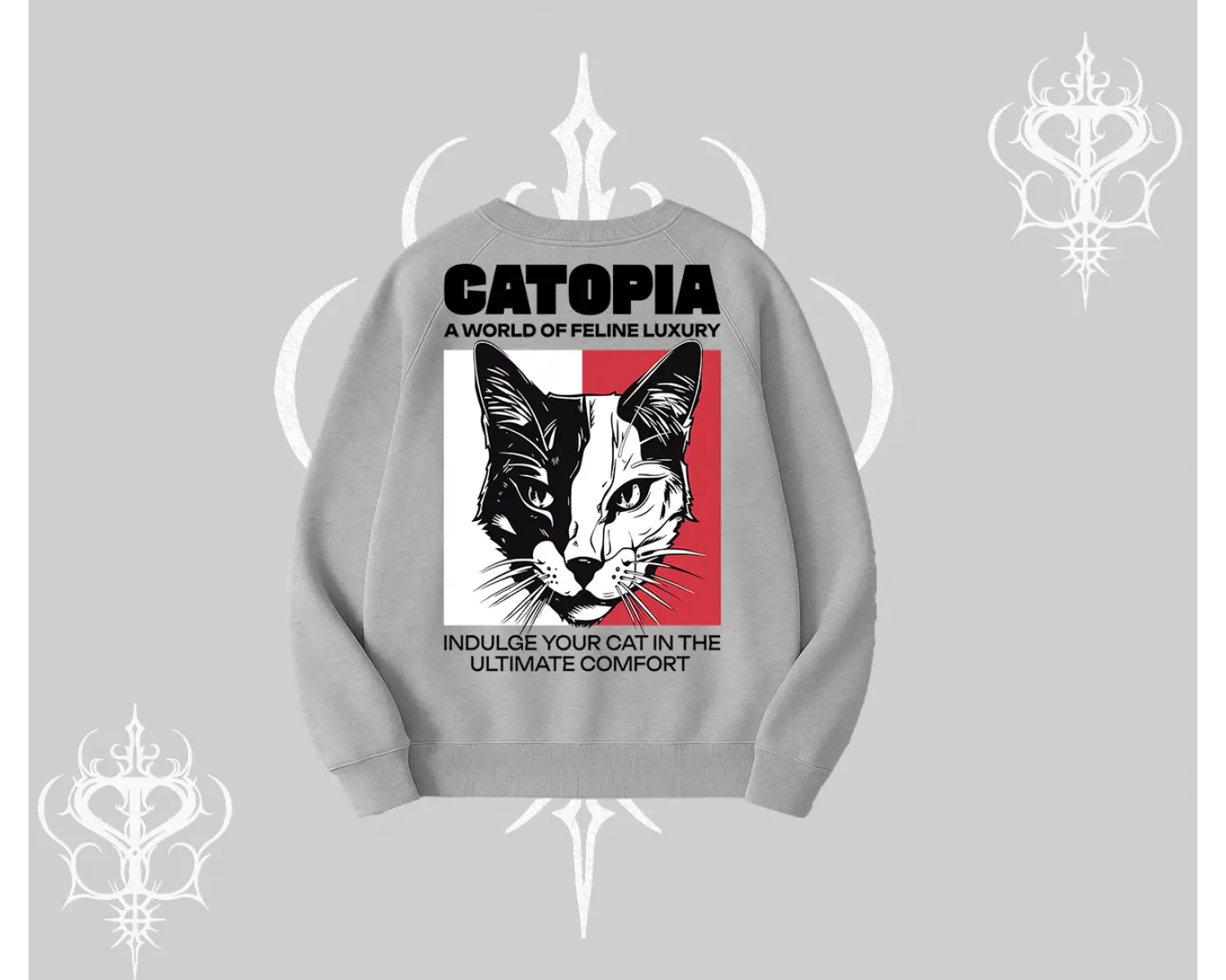 Modern Kedi Temalı Arka Baskılı Biskilet Sweatshirt