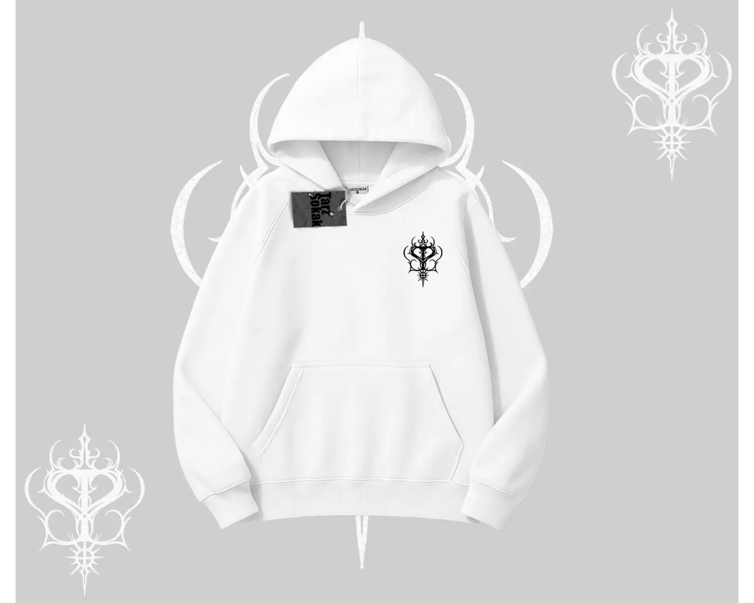 Modern Kedi Temalı Arka Baskılı Kapşonlu Sweatshirt