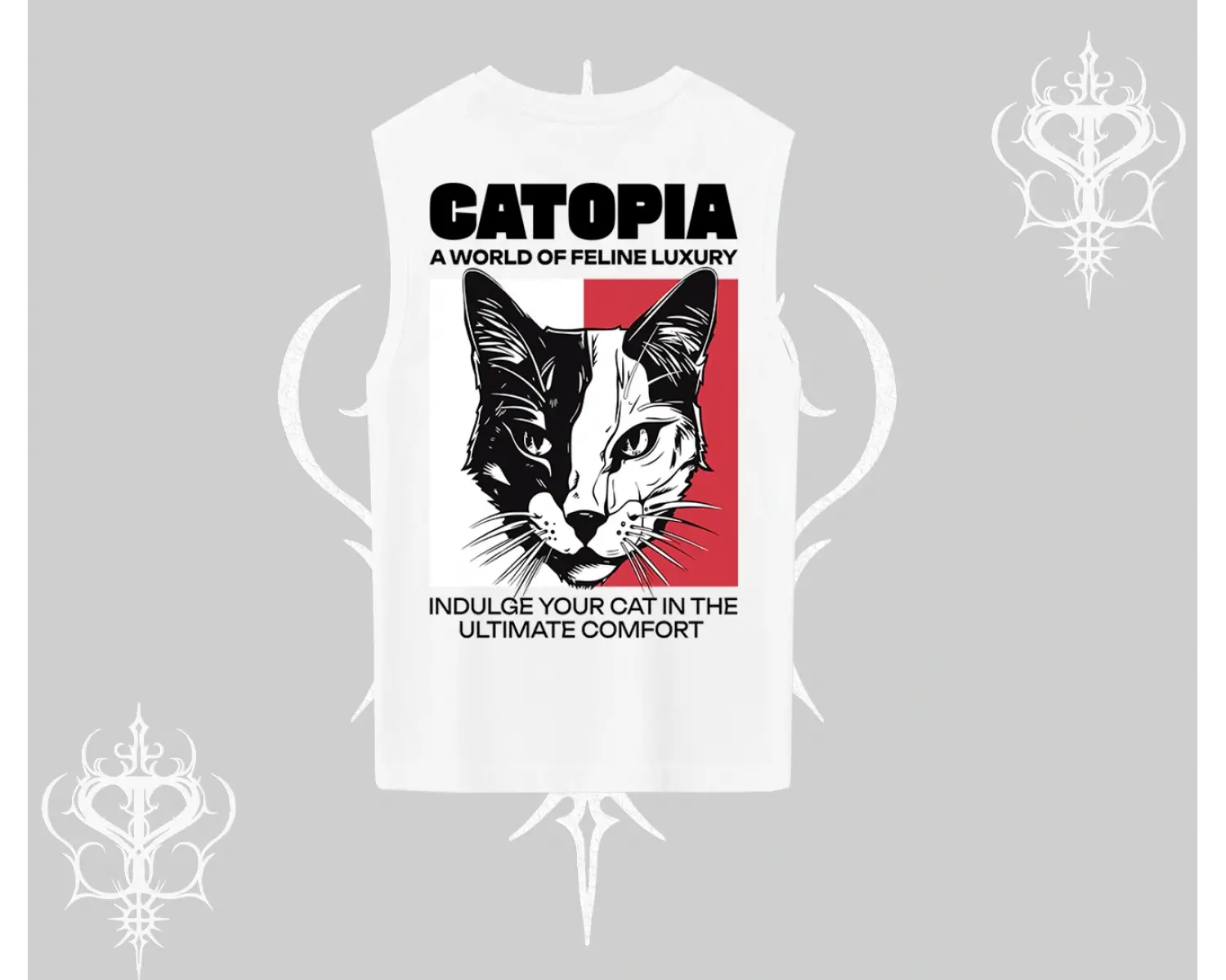 Modern Kedi Temalı Arka Baskılı Kolsuz Tshirt