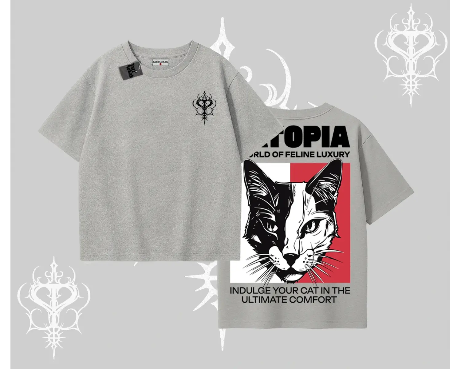 Modern Kedi Temalı Arka Baskılı Oversize Tshirt