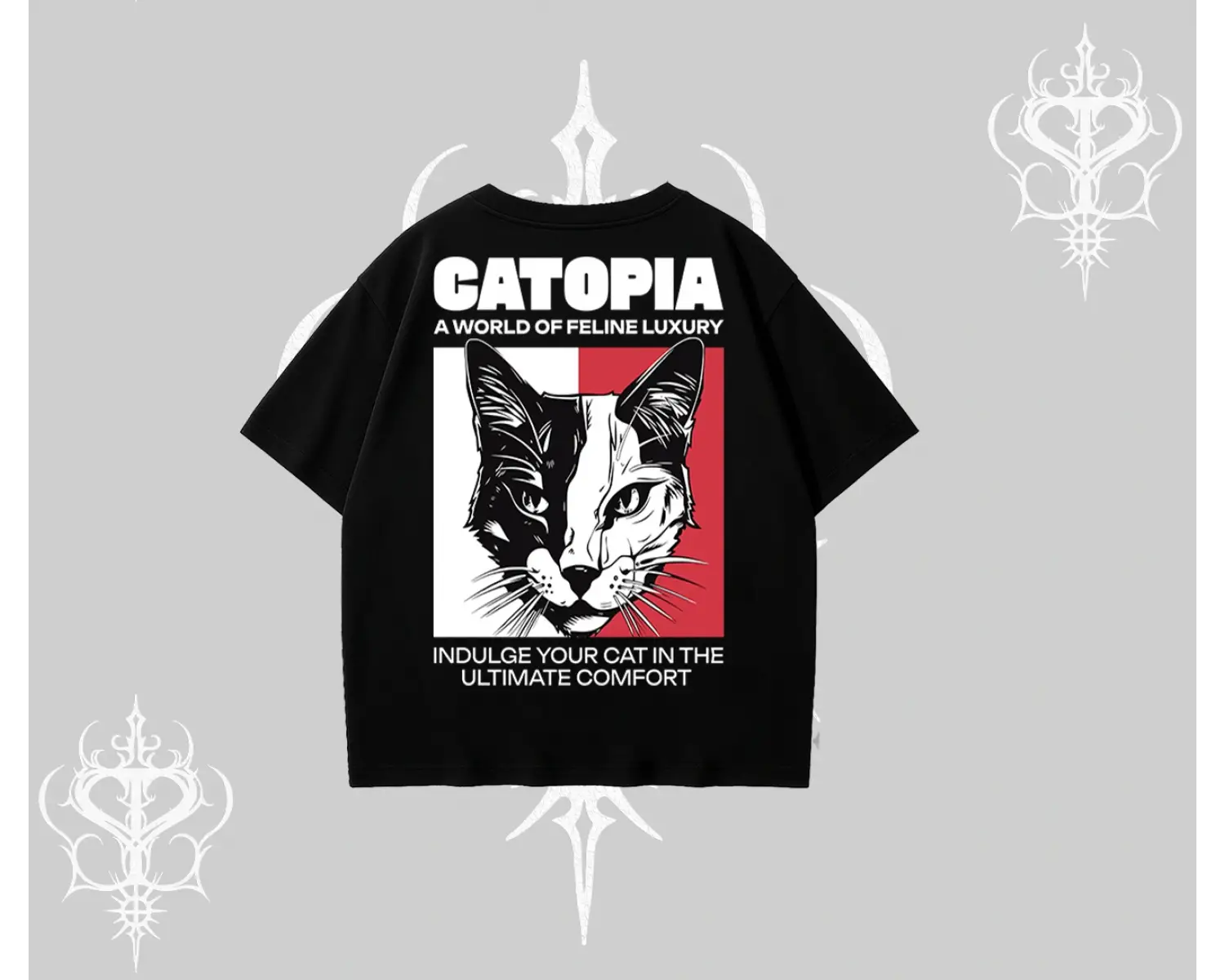 Modern Kedi Temalı Arka Baskılı Oversize Tshirt