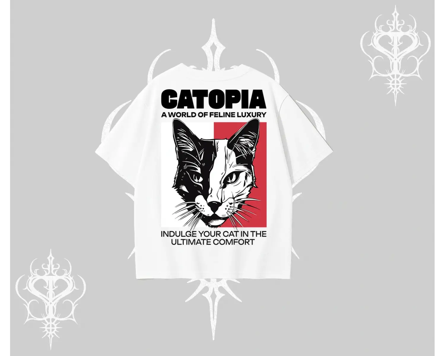 Modern Kedi Temalı Arka Baskılı Oversize Tshirt