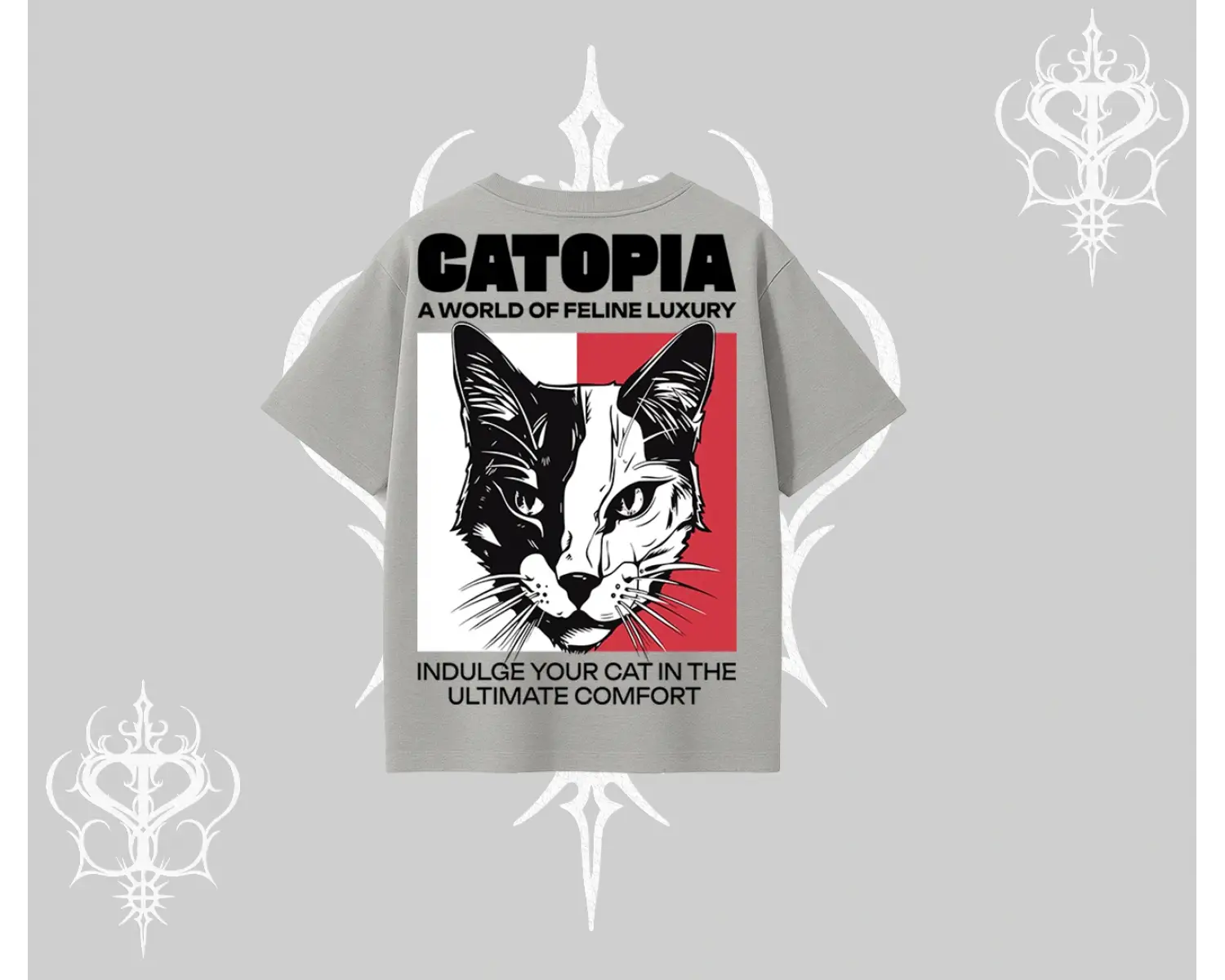 Modern Kedi Temalı Arka Baskılı Oversize Tshirt