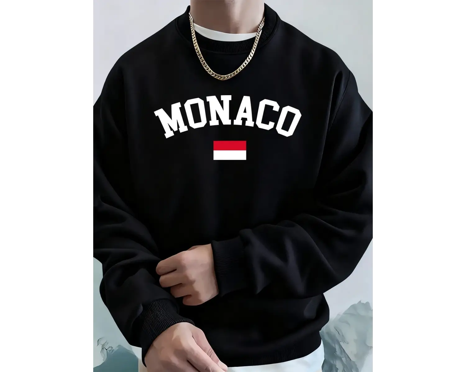 Monaco Bayrağı Baskılı Erkek Kapüşonlu Sweatshirtleri Sonbahar Kış Polar Sıcak Sweatshirtler