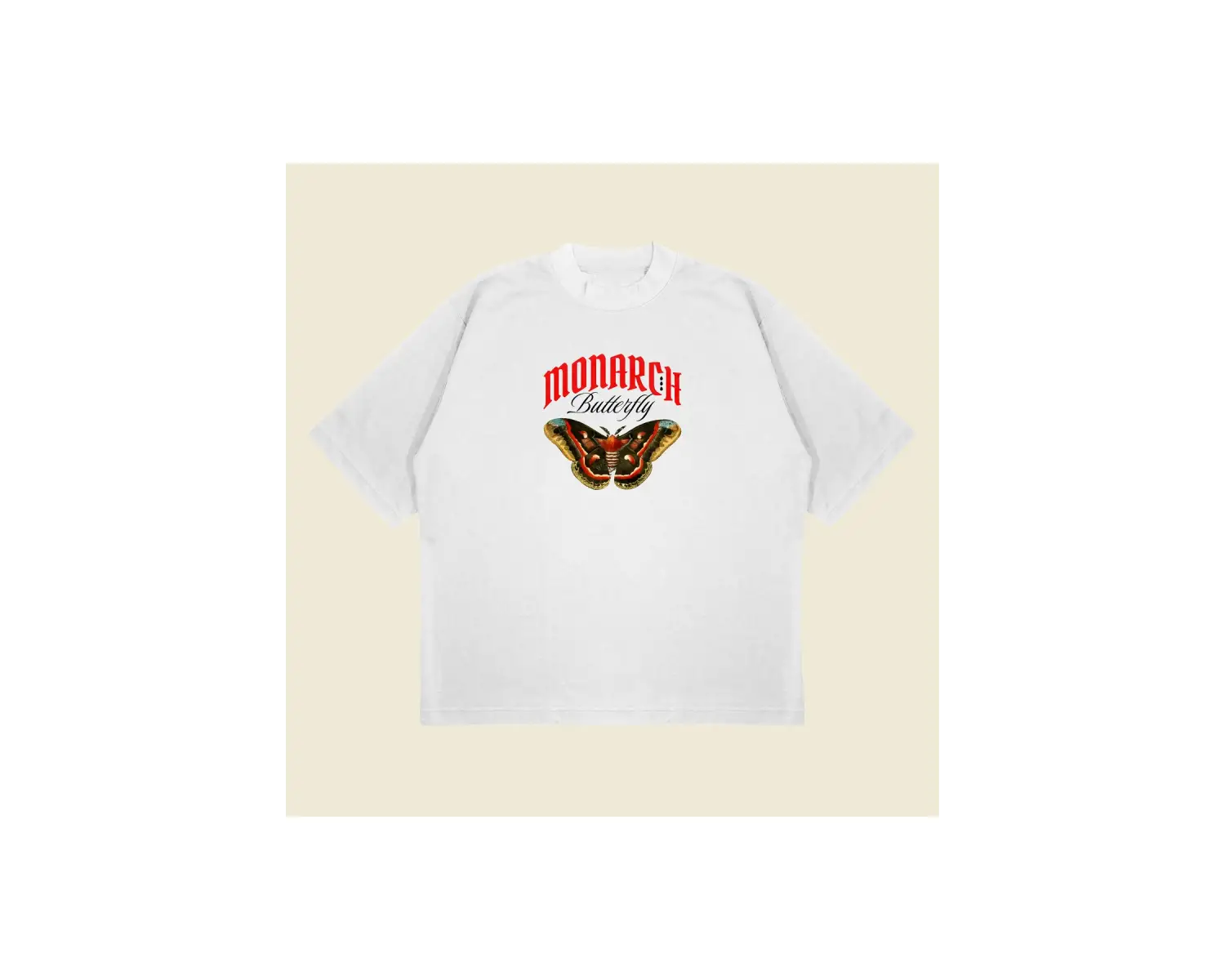 Monarch Butterfly Baskılı Oversize Unisex Pamuklu Nefes Alan Kalın Kumaşlı