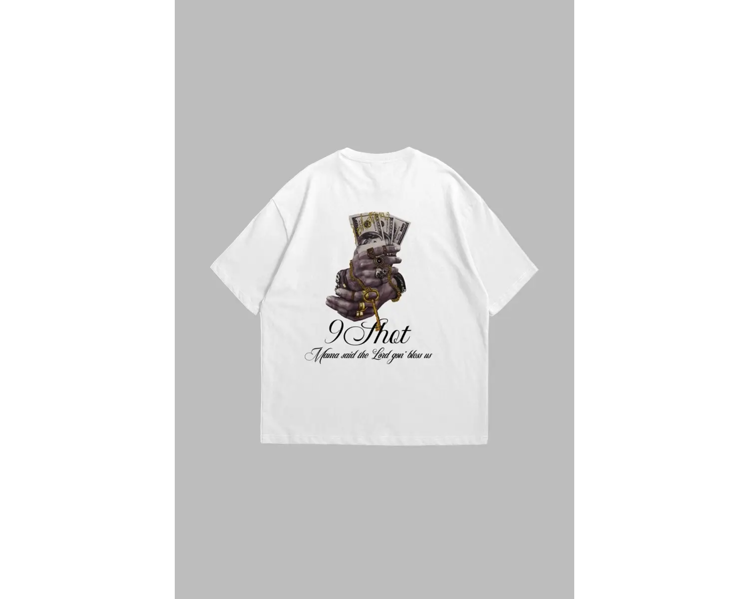 Money Hand Baskılı Oversize Unisex Beyaz