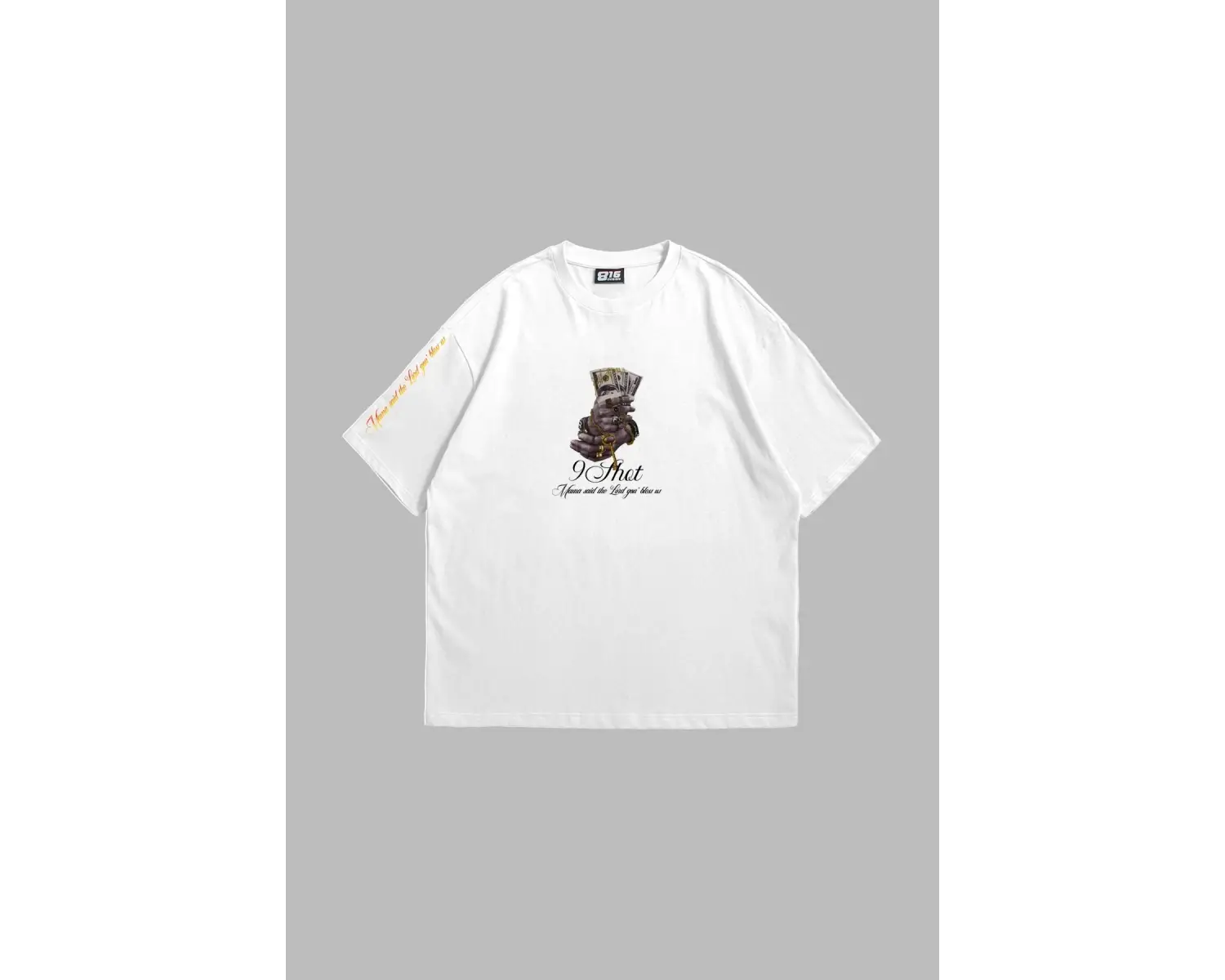 Money Hand Baskılı Oversize Unisex Beyaz