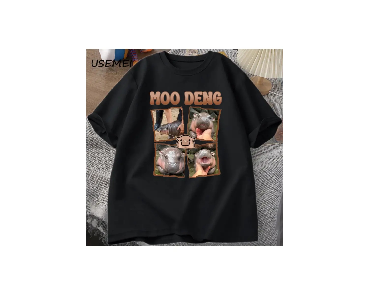 Moo Deng Rap T Shirt seviyorum Moo Deng komik bebek Hippo sevgilisi T-Shirt rahat pamuk erkek 3035