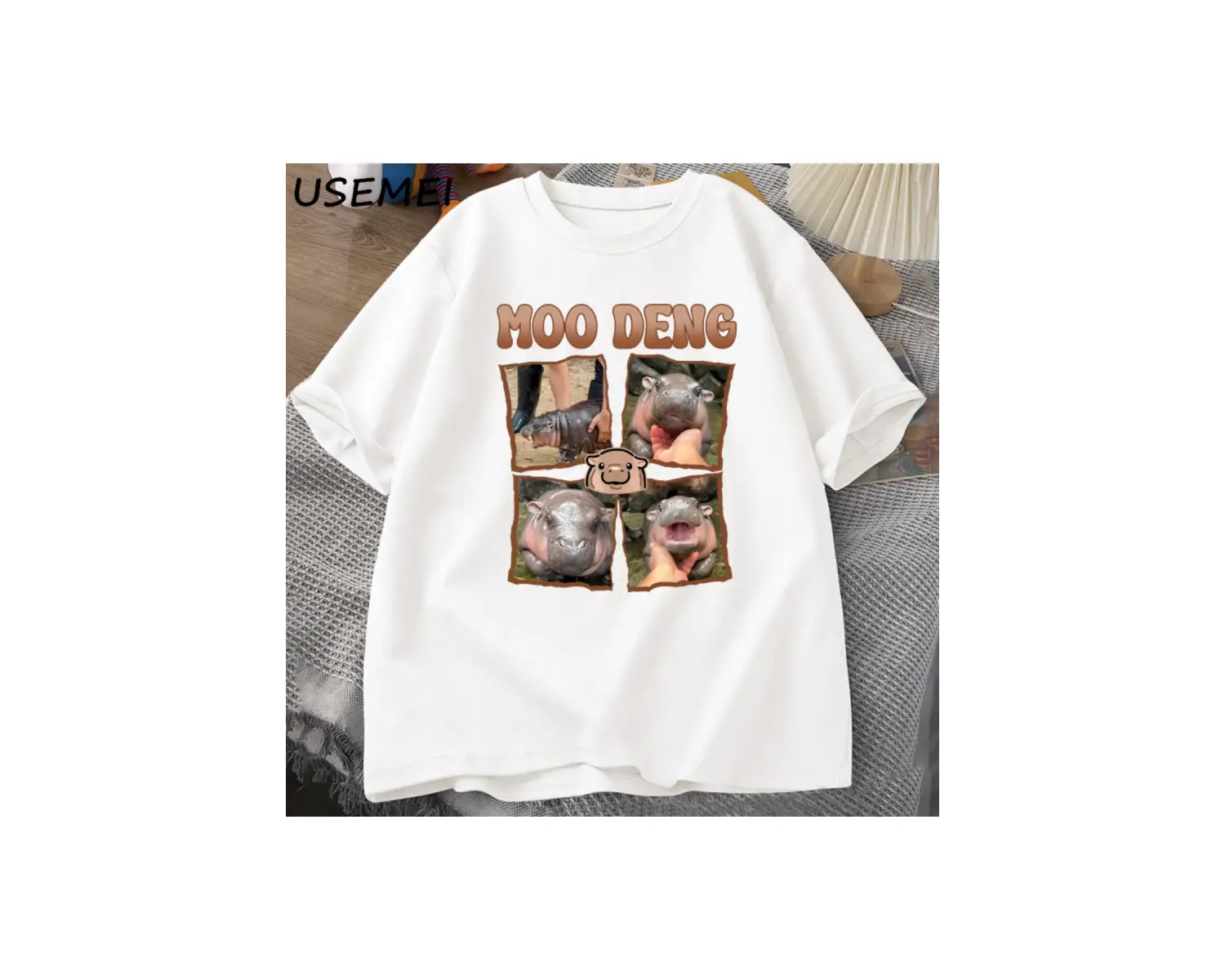 Moo Deng Rap T Shirt seviyorum Moo Deng komik bebek Hippo sevgilisi T-Shirt rahat pamuk erkek 3035