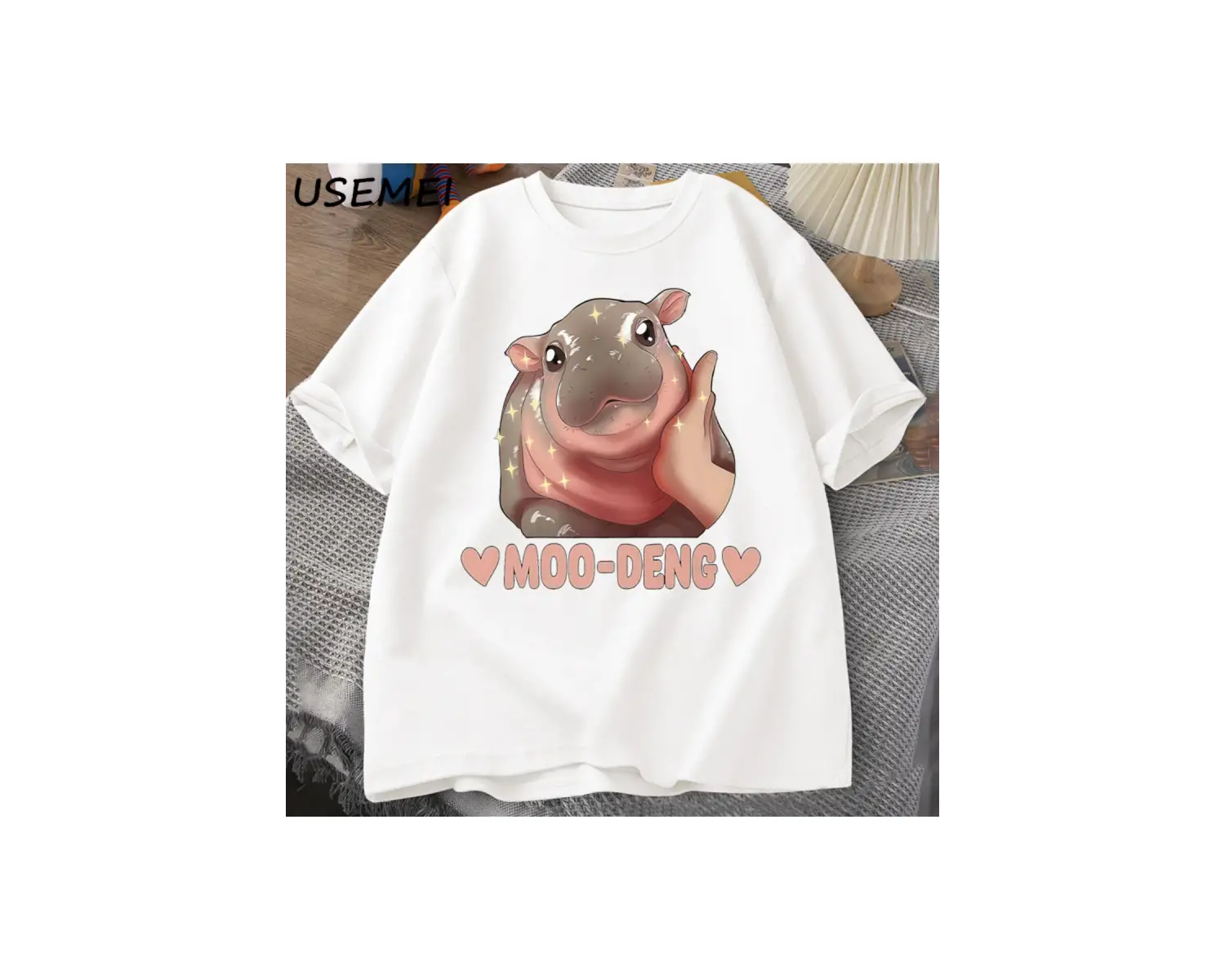 Moo Deng sevimli bebek Hippo şaka T Shirt pamuk kısa kollu O boyun baskılı tişört Unisex erke 2973