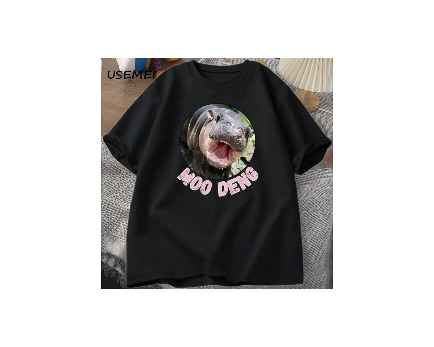 Moo Deng T shirt erkekler kadınlar için pamuk kısa kollu tişört rahat O boyun tayland Moo Moo 3043