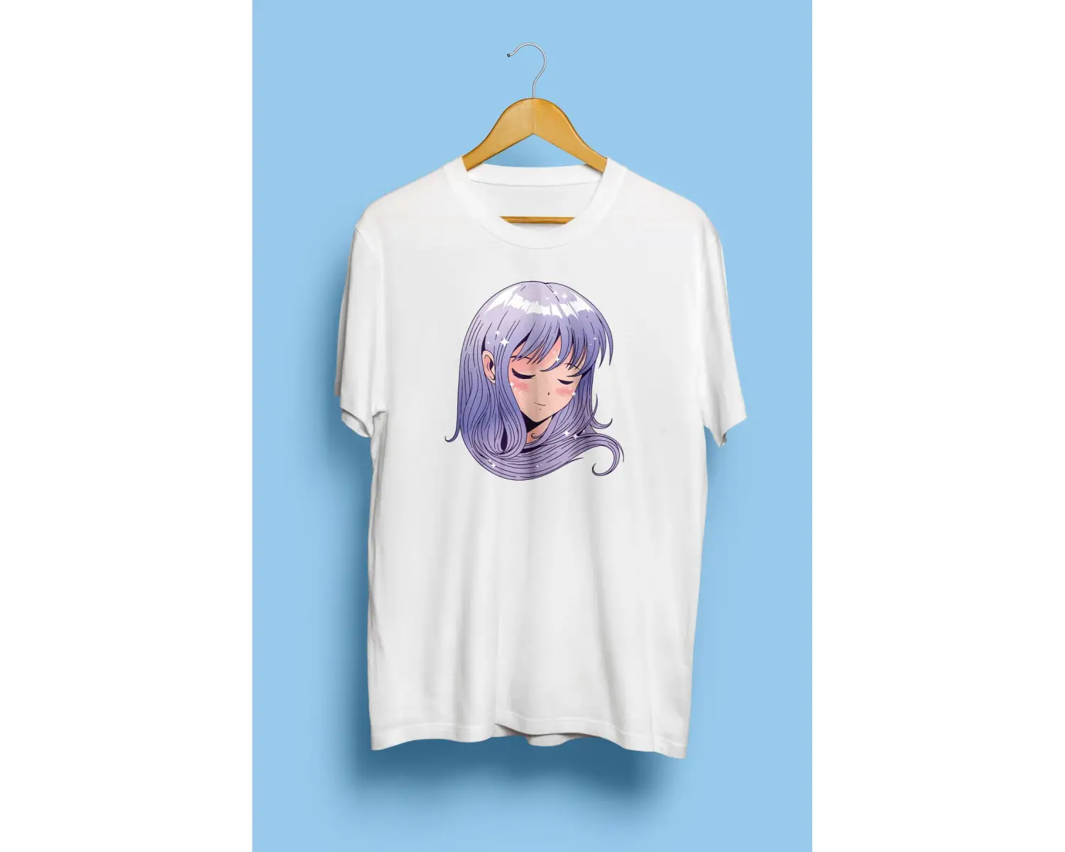 Mor Saçlı Lila Genç Kız Tasarım Baskılı Unisex Tişört