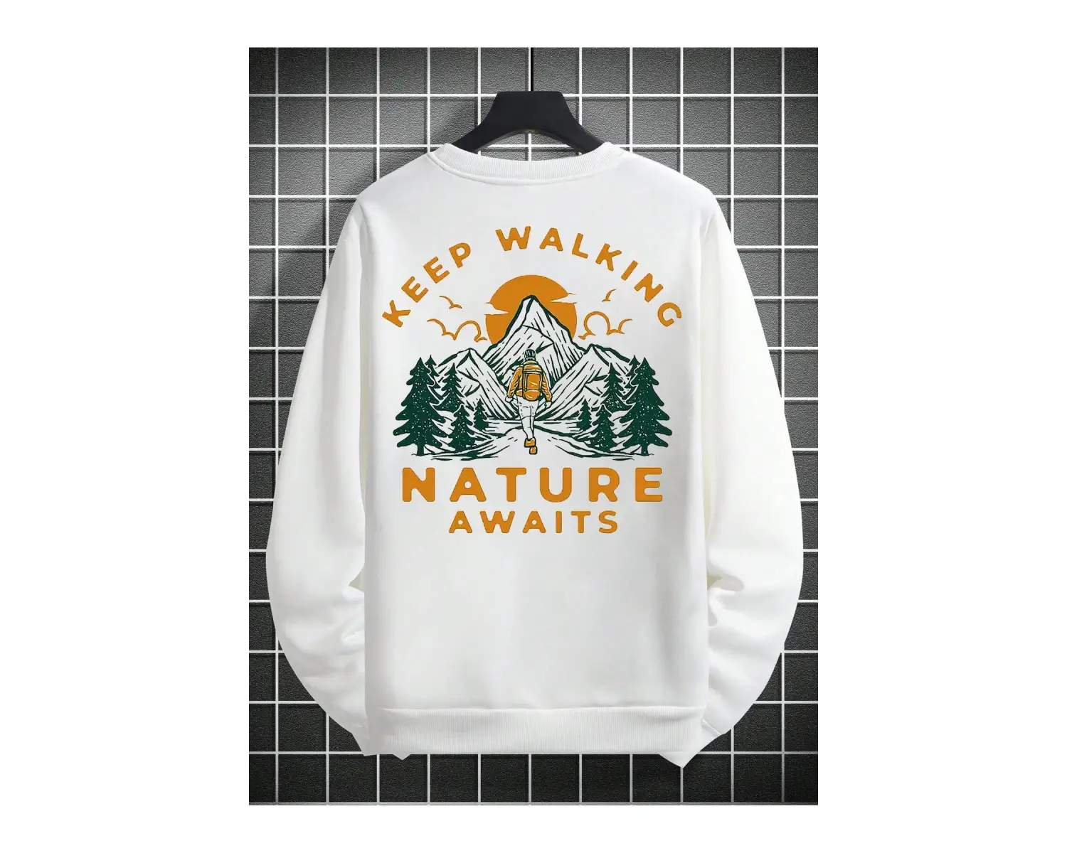 Mountain & Slogan Graphic Drop Shoulder Sweatshirt Beyaz