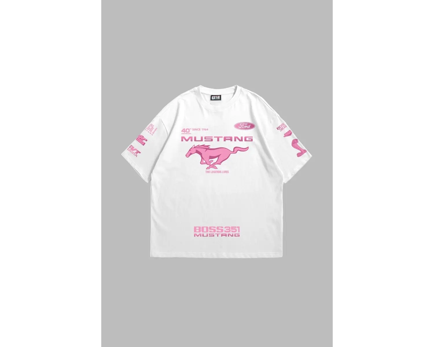 Mstng Racing Baskılı Oversize Unisex Beyaz