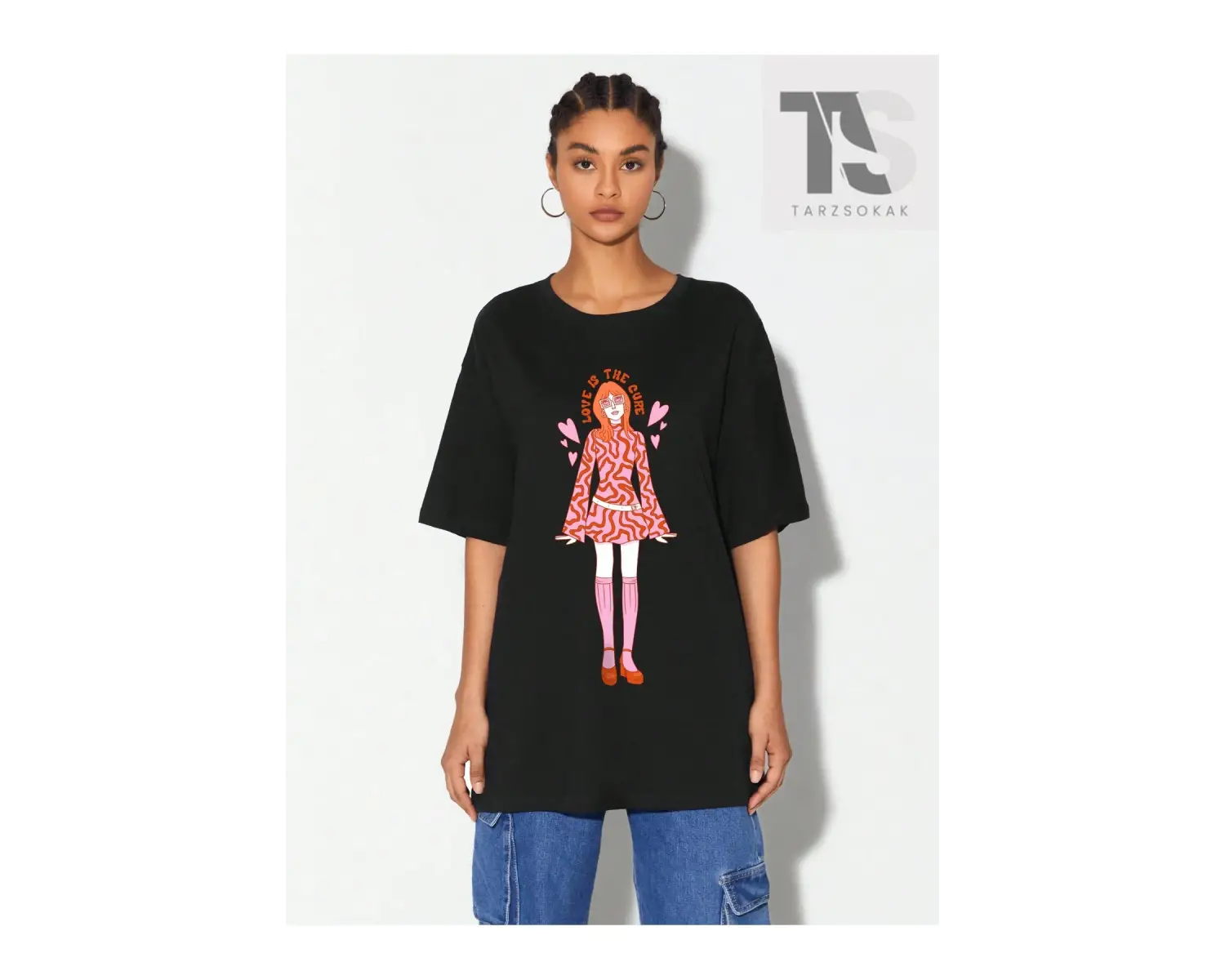 Mulvari Harfli Grafik Düşük Omuz Tişört