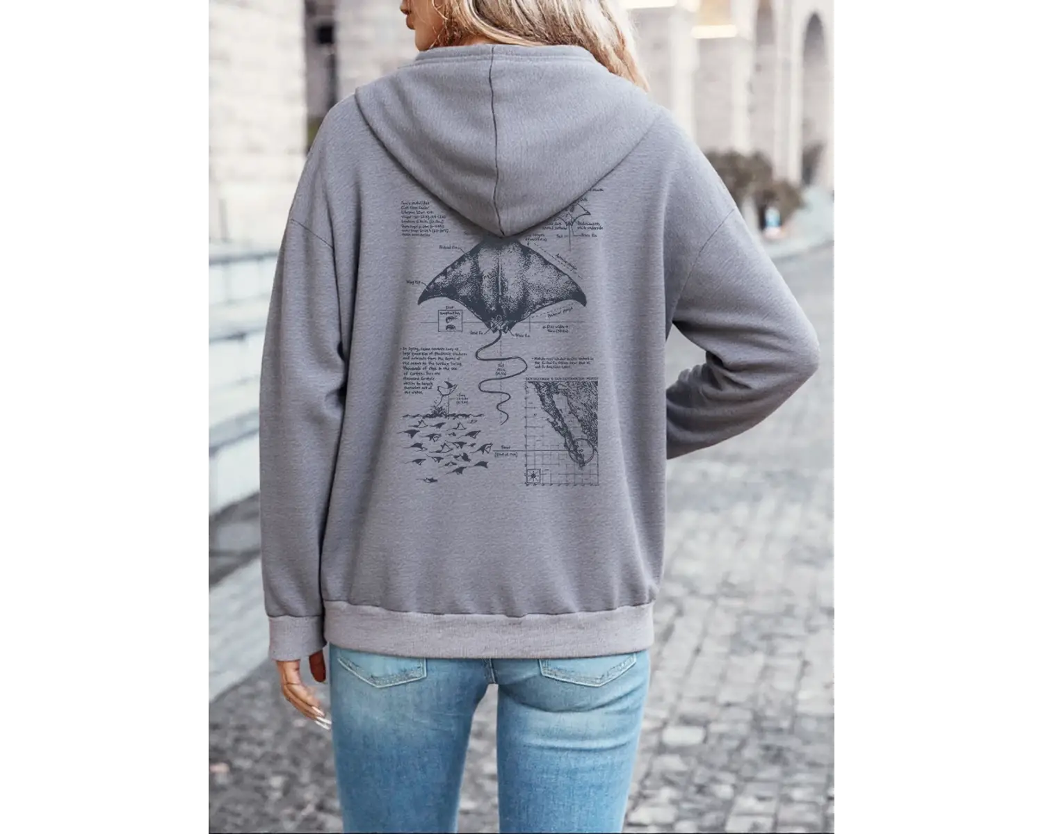 Munks Devil Ray Baskılı Kapüşonlu Sweatshirtler Kadın Kışlık Polar Sıcak Sweatshirtler Günlük