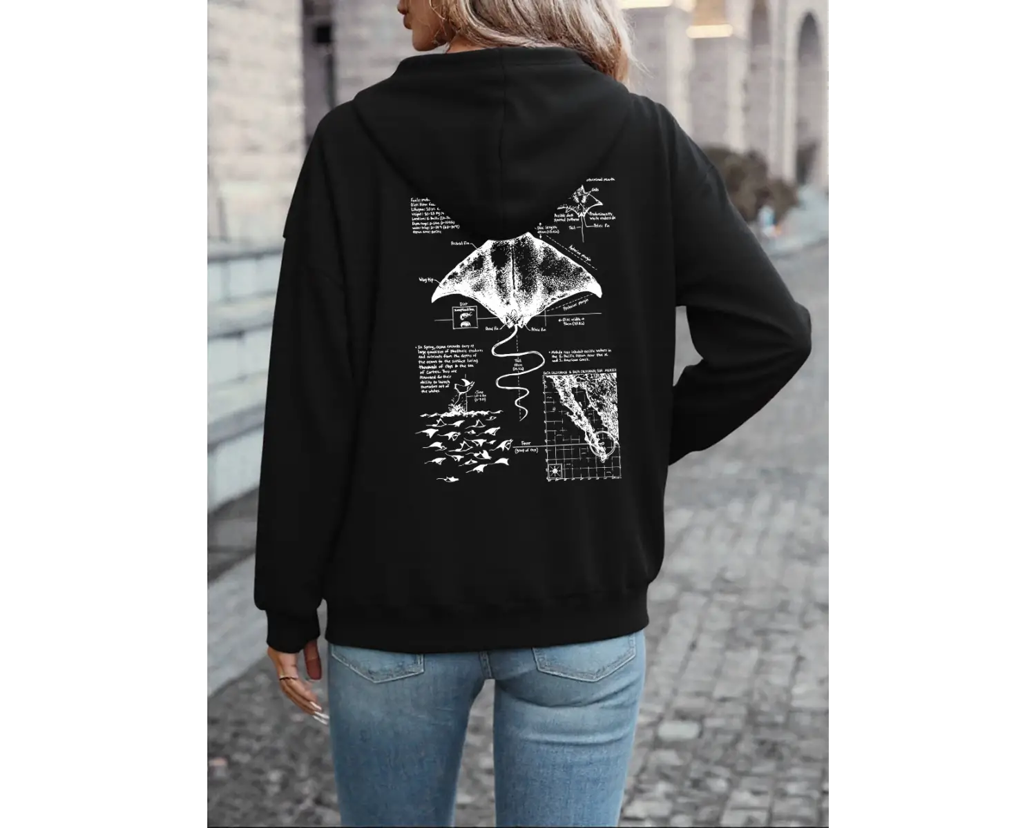 Munks Devil Ray Baskılı Kapüşonlu Sweatshirtler Kadın Kışlık Polar Sıcak Sweatshirtler Günlük