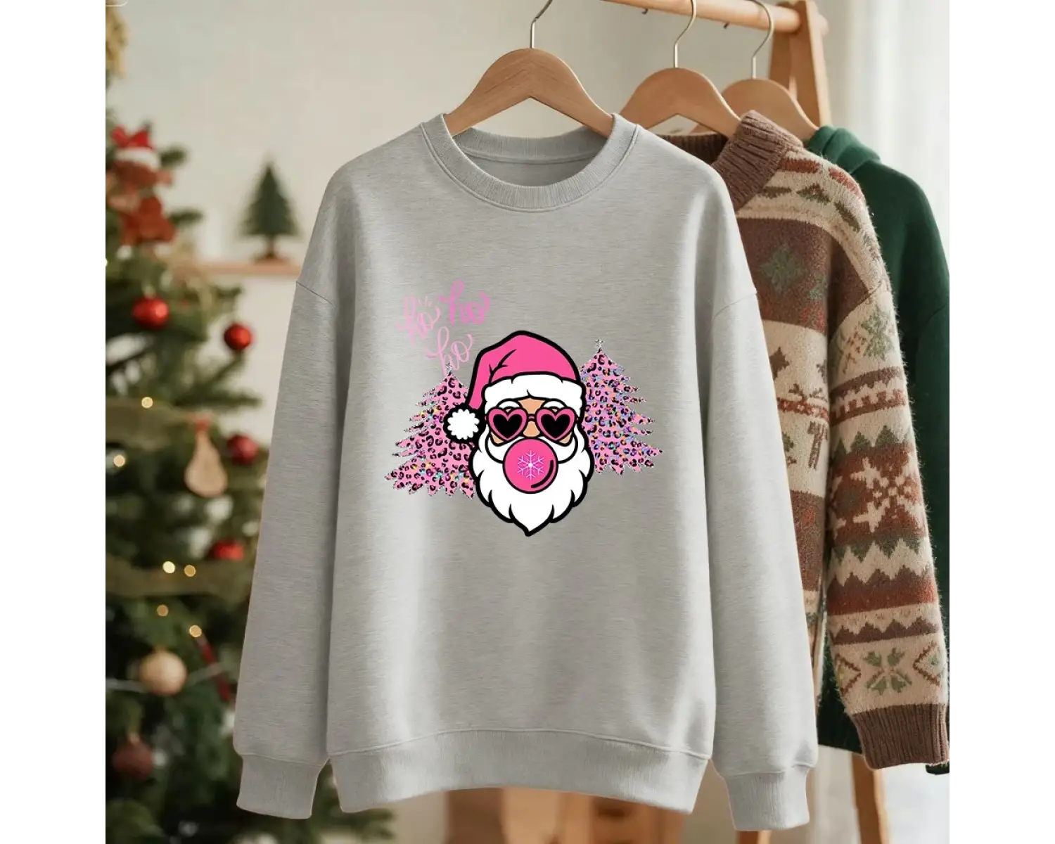 Mutlu Noel Ağacı Noel Baba Baskılar Kazak Kadın Kış Polar Sıcak Kapüşonlular Crewneck Gevşek