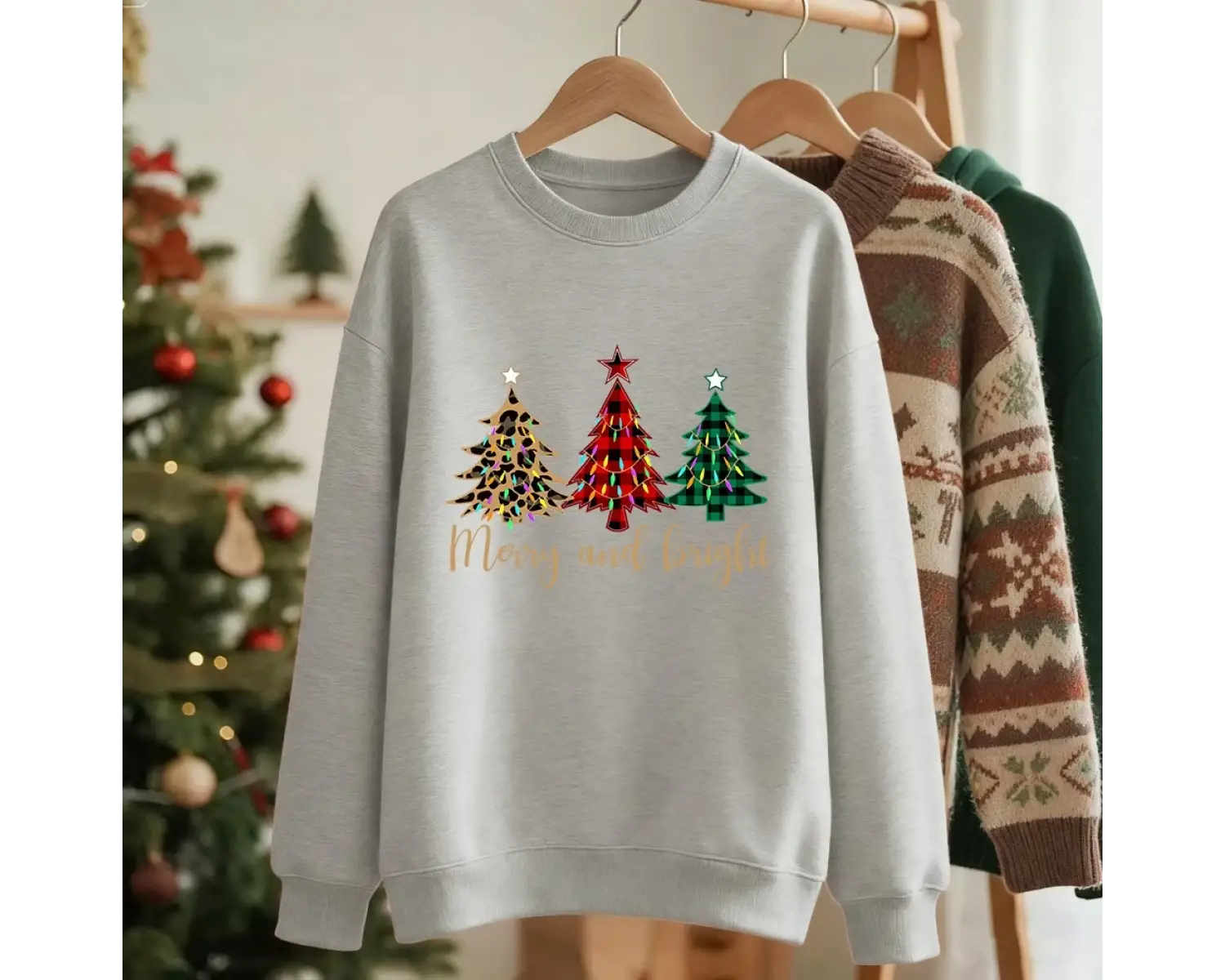 Mutlu Noeller Komik Ağaçlar Baskılar Tişörtü Bayan Polar Sıcak Rahat Kapüşonlular Bisiklet Ya