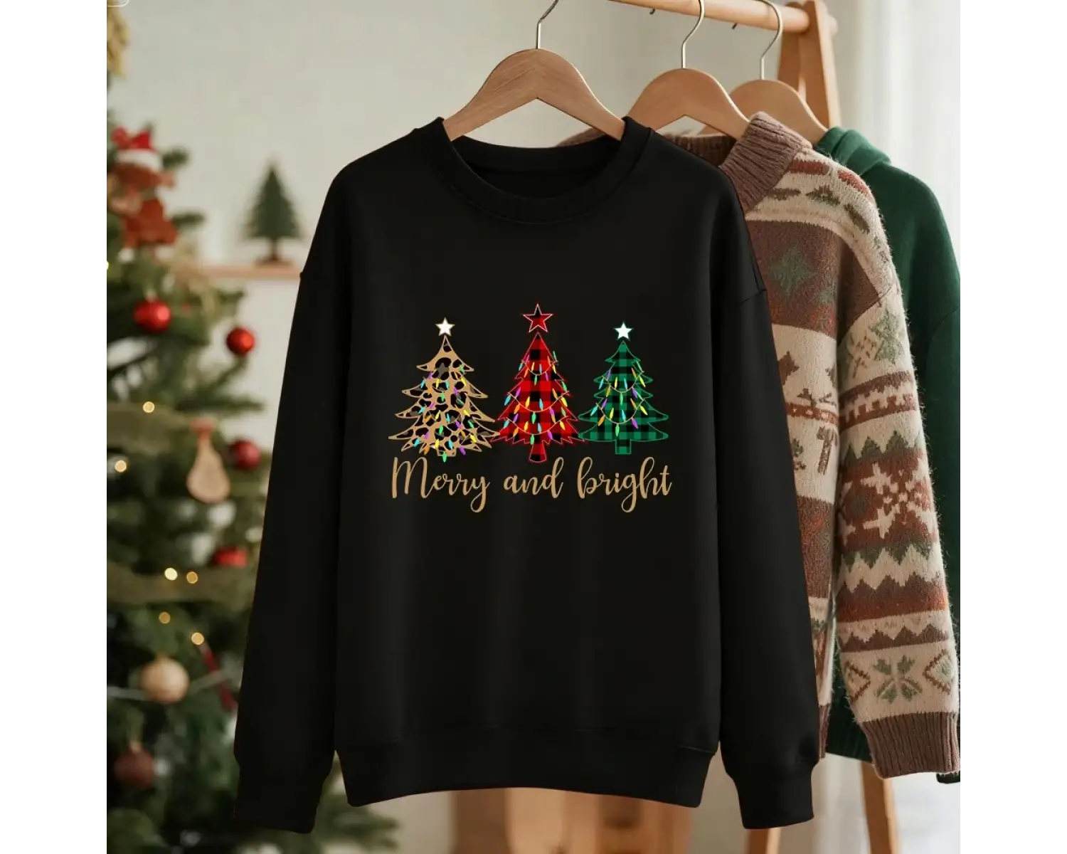Mutlu Noeller Komik Ağaçlar Baskılar Tişörtü Bayan Polar Sıcak Rahat Kapüşonlular Bisiklet Ya
