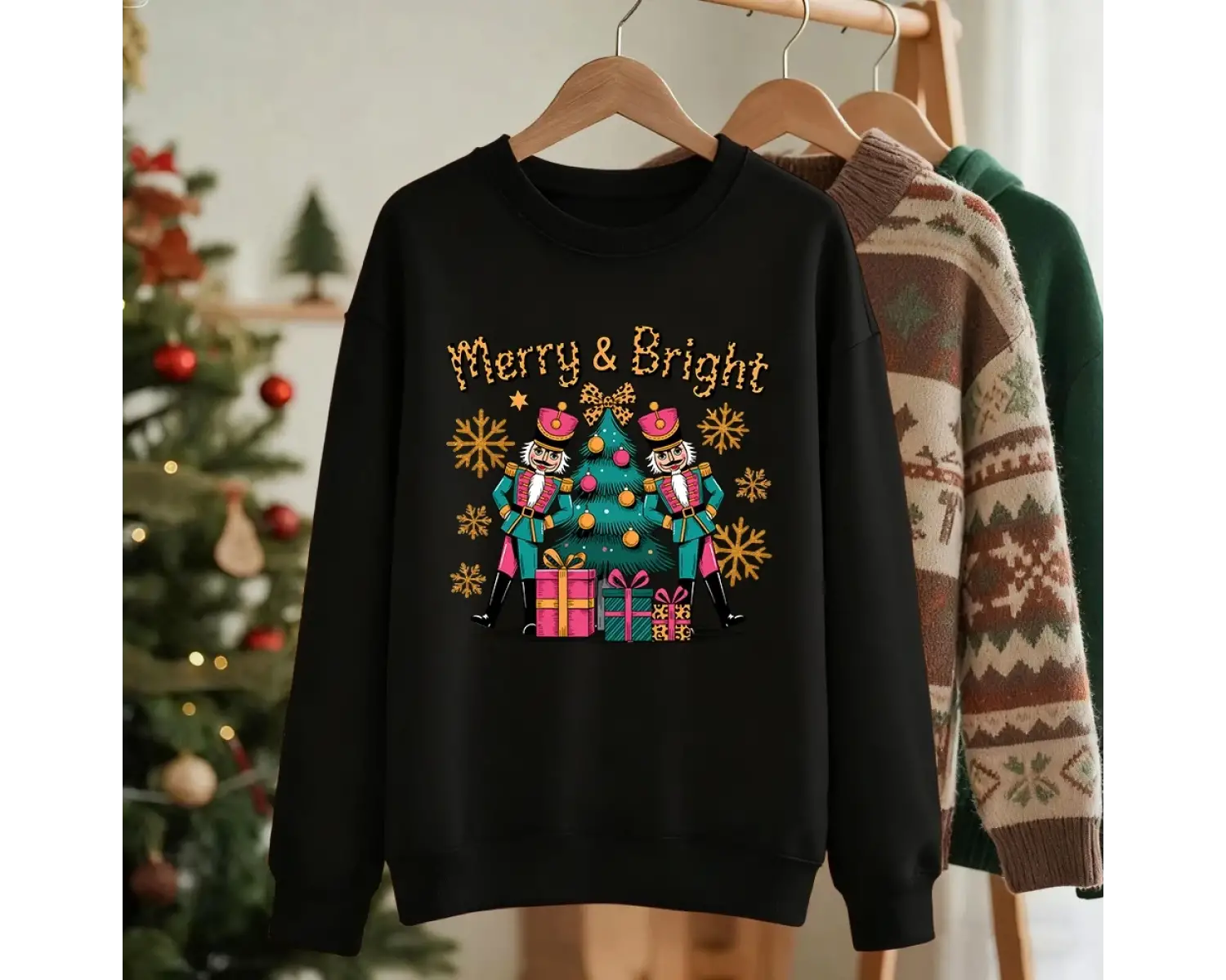 Mutlu Parlak Noel Hediyeleri Baskılar Kazak Kadın Kış Polar Sıcak Kapüşonlular Bisiklet Yaka