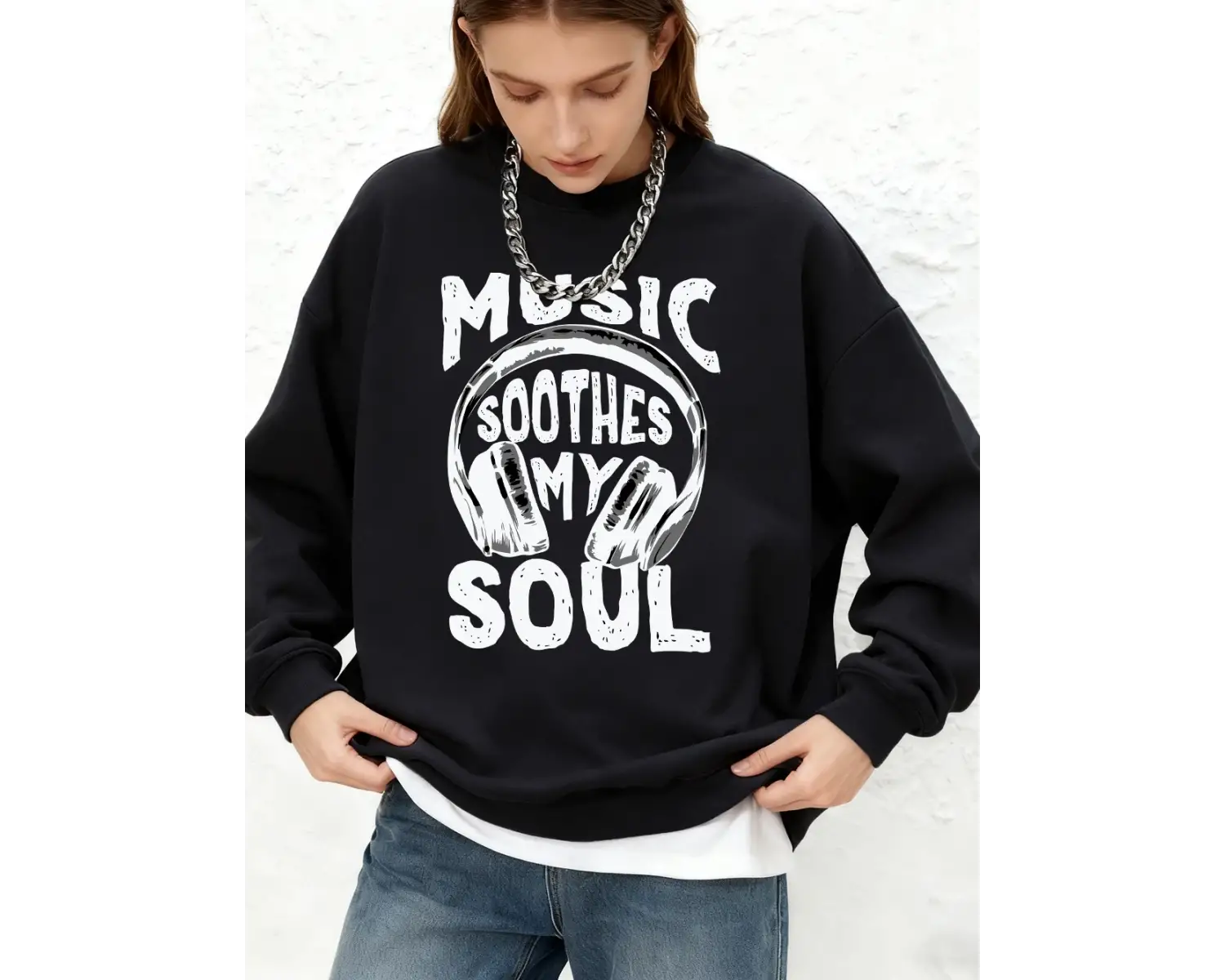 Müzik Ruhumu Yatıştırır Baskılı Kadın Sweatshirt Kışlık Sıcak Koşu Kapüşonlu Üstü Günlük Bol